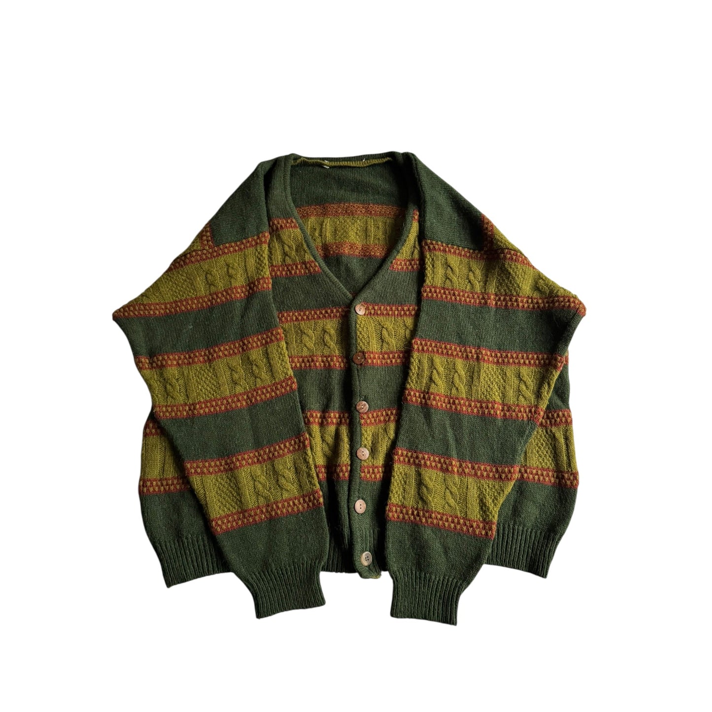 🧶 Cardigan Vintage Bărbați Verde cu Dungi din Lână Virgină, Alpaca și Acril – XL - anbracaminte