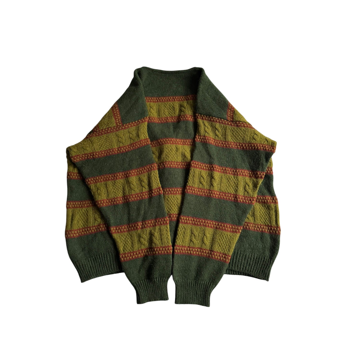 🧶 Cardigan Vintage Bărbați Verde cu Dungi din Lână Virgină, Alpaca și Acril – XL - anbracaminte
