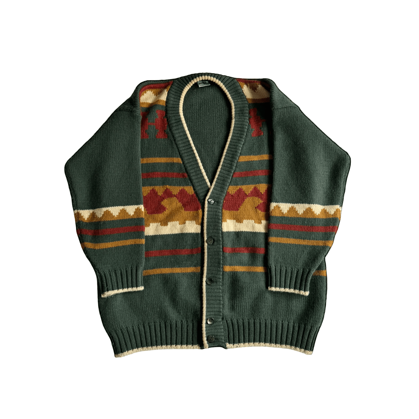 🧶 Cardigan Vintage Bărbați Verde cu Model Etnic – L - anbracaminte