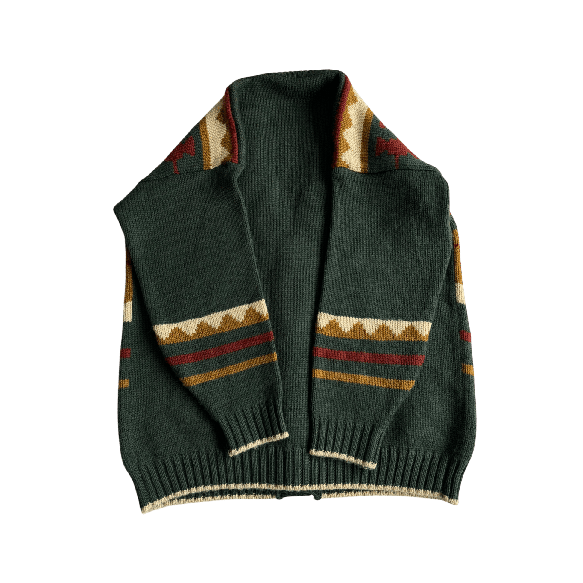 🧶 Cardigan Vintage Bărbați Verde cu Model Etnic – L - anbracaminte