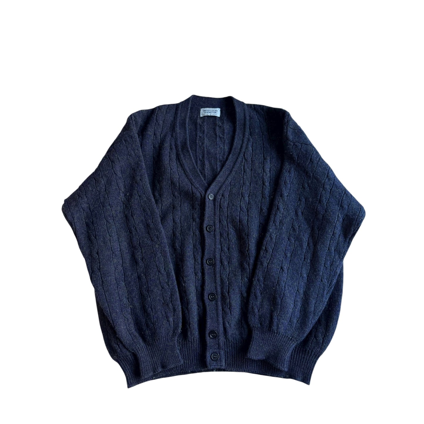 🧶 Cardigan Vintage Benetton Bleumarin / Tricot Torsadat (Mărime M) - anbracaminte