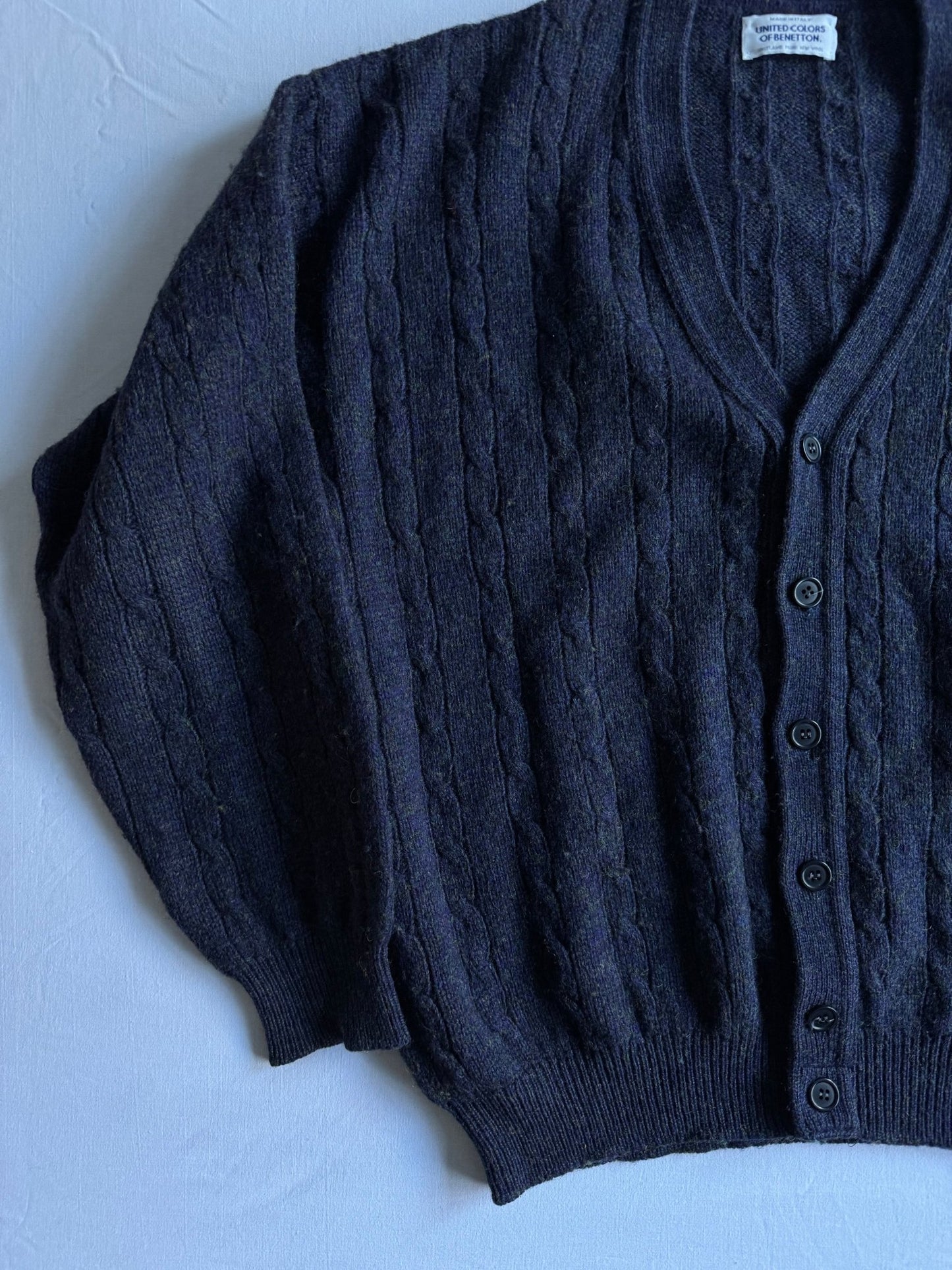 🧶 Cardigan Vintage Benetton Bleumarin / Tricot Torsadat (Mărime M) - anbracaminte