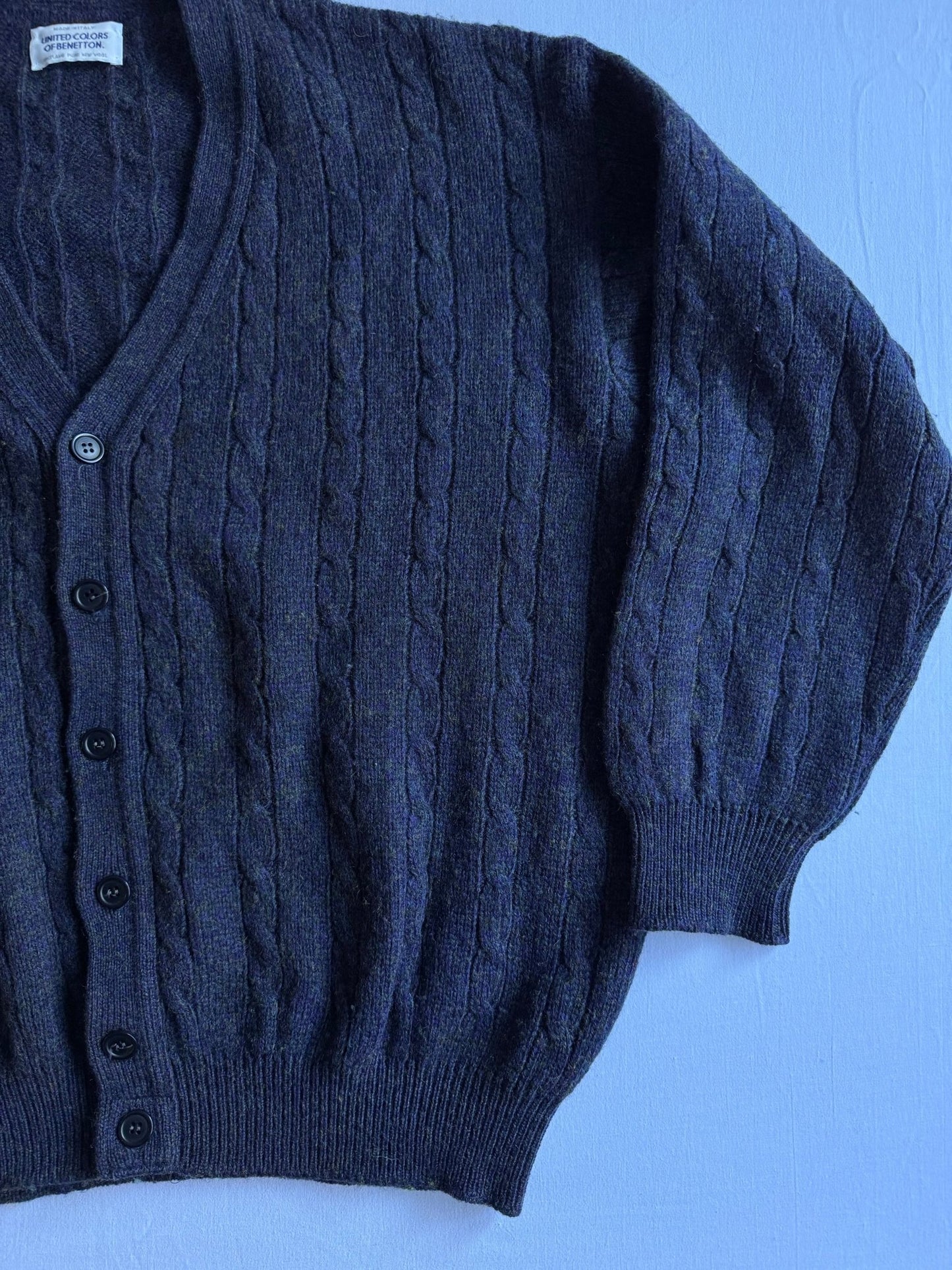 🧶 Cardigan Vintage Benetton Bleumarin / Tricot Torsadat (Mărime M) - anbracaminte