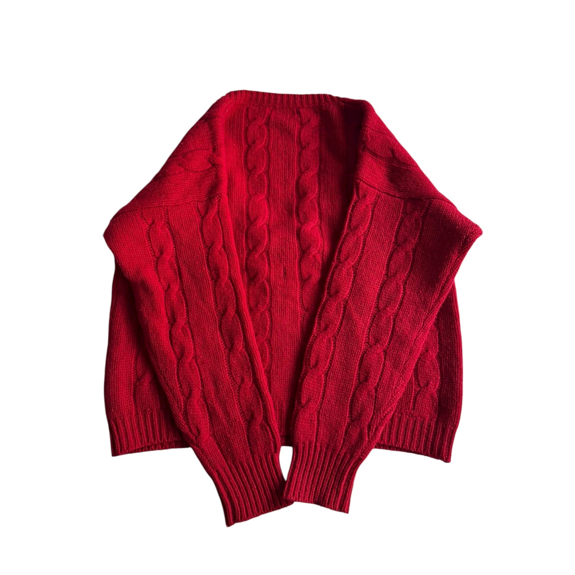 🍒 Cardigan Vintage Benetton Cable Knit / Tricot Torsadat Roșu (Mărime 52 - L/XL) - anbracaminte
