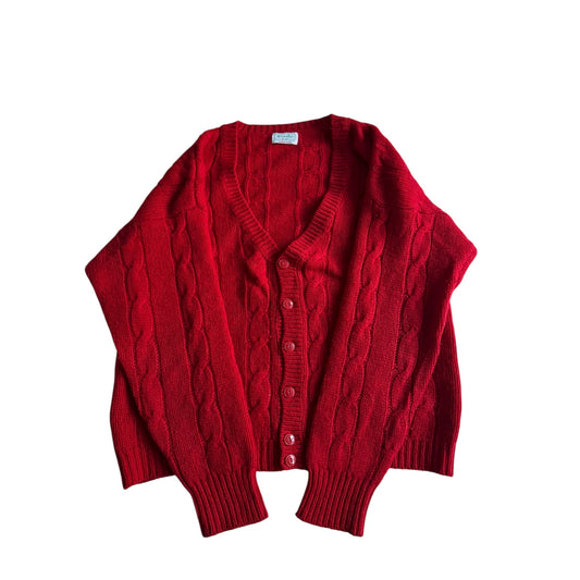 🍒 Cardigan Vintage Benetton Cable Knit / Tricot Torsadat Roșu (Mărime 52 - L/XL) - anbracaminte
