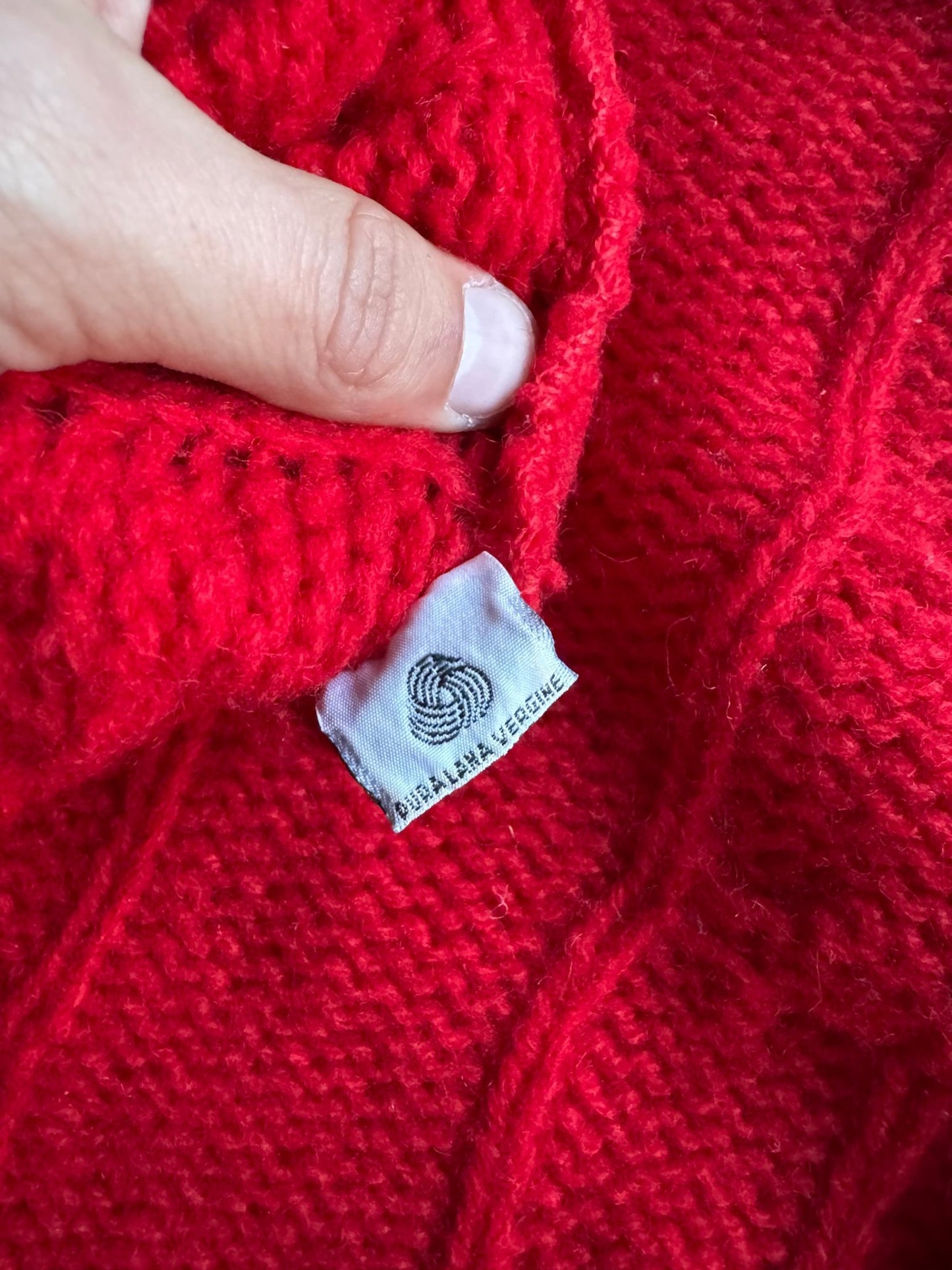 🍒 Cardigan Vintage Benetton Cable Knit / Tricot Torsadat Roșu (Mărime 52 - L/XL) - anbracaminte