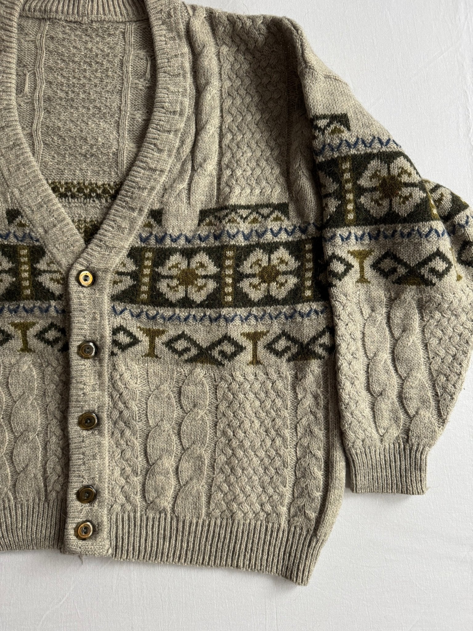 🧶 Cardigan Vintage Cable Knit cu Model Etnic – XL Bărbați - anbracaminte