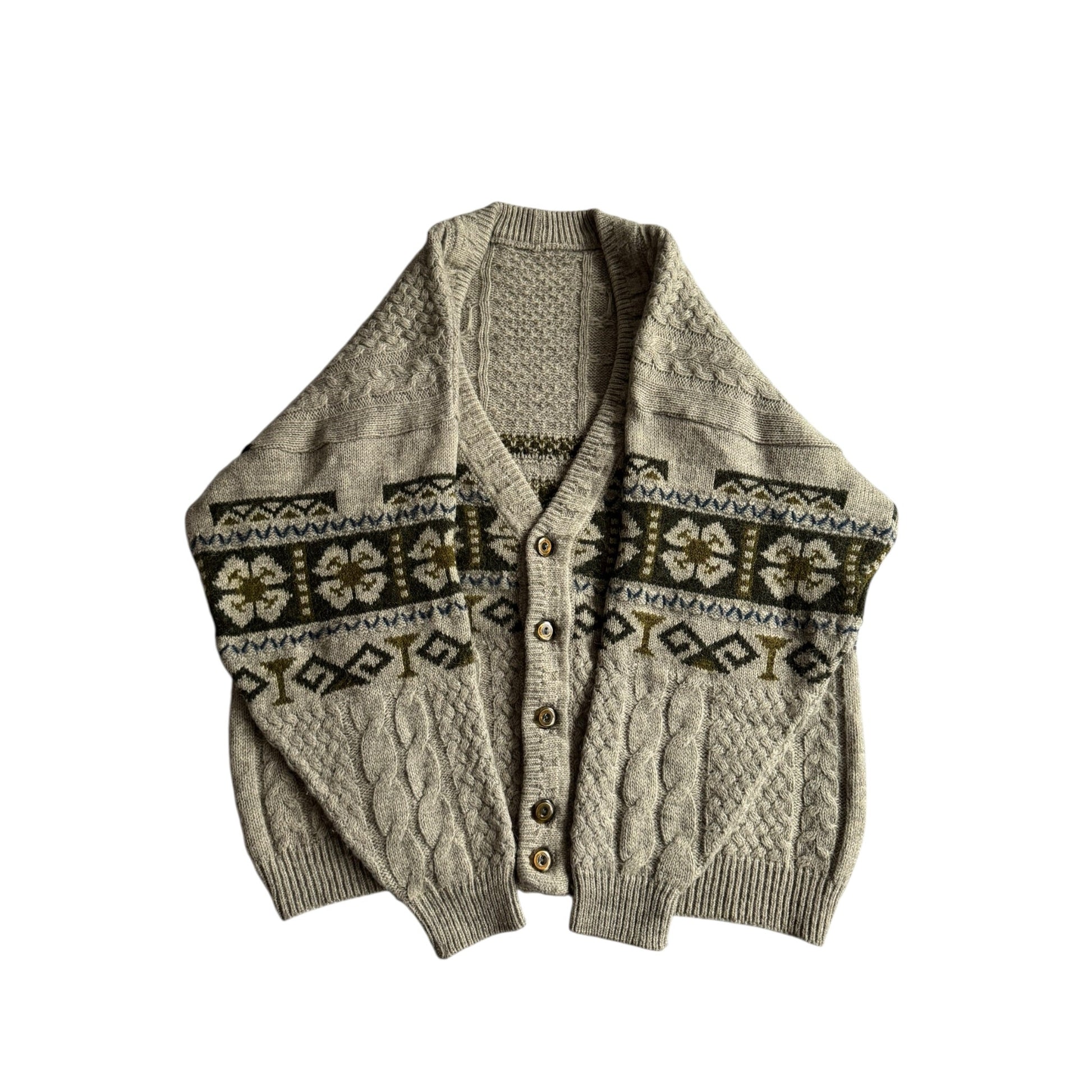 🧶 Cardigan Vintage Cable Knit cu Model Etnic – XL Bărbați - anbracaminte