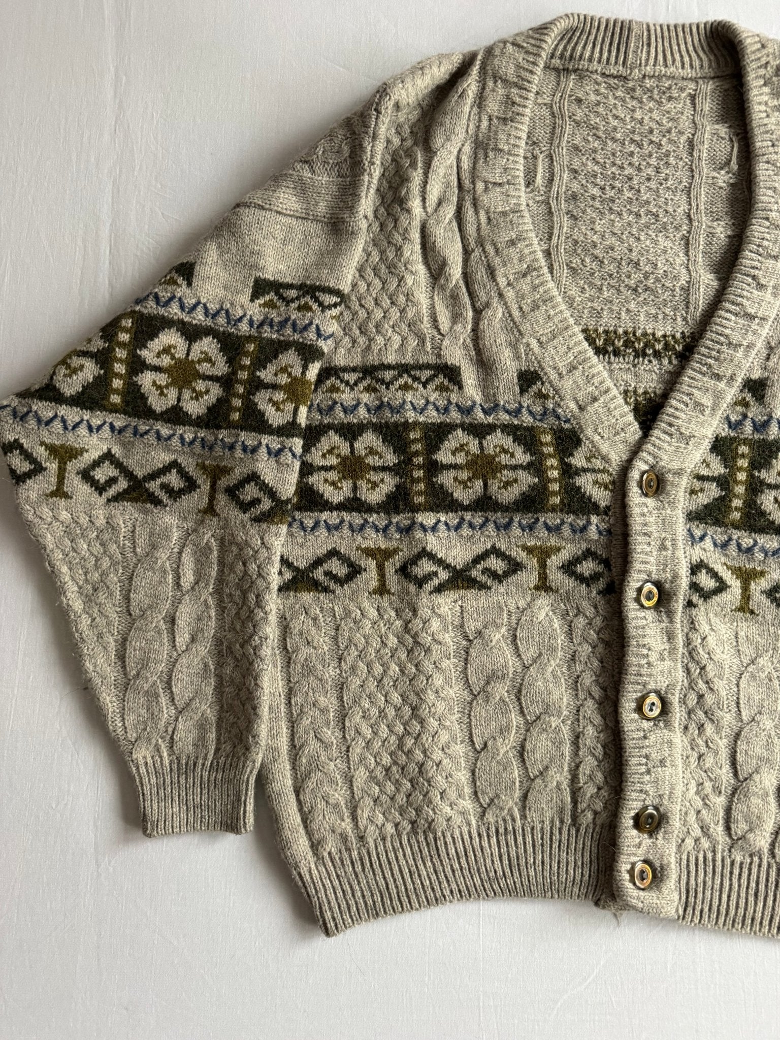 🧶 Cardigan Vintage Cable Knit cu Model Etnic – XL Bărbați - anbracaminte