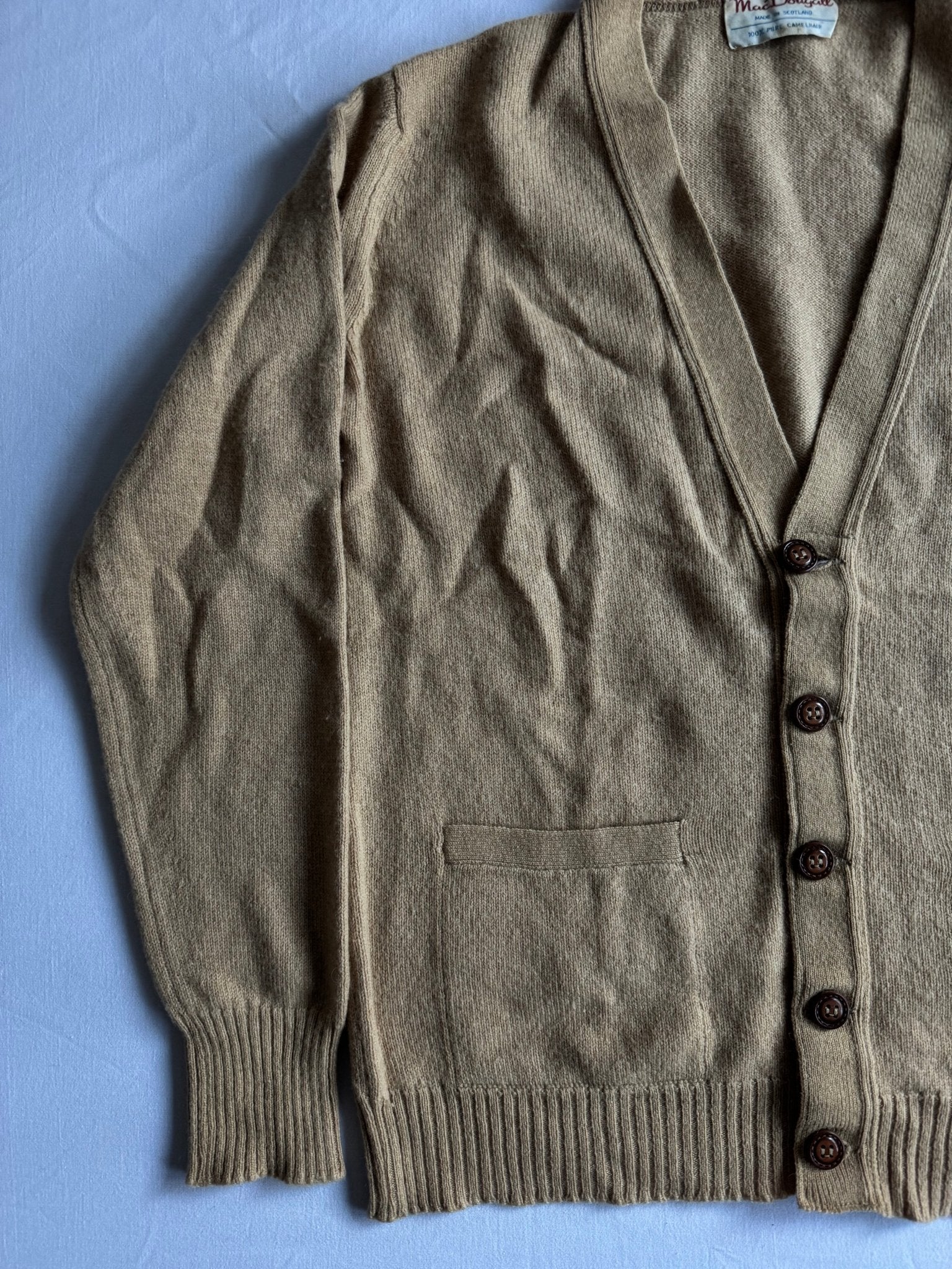 🧶 Cardigan Vintage Camel ’70 / Tricot Scoțian (Mărime M) - anbracaminte