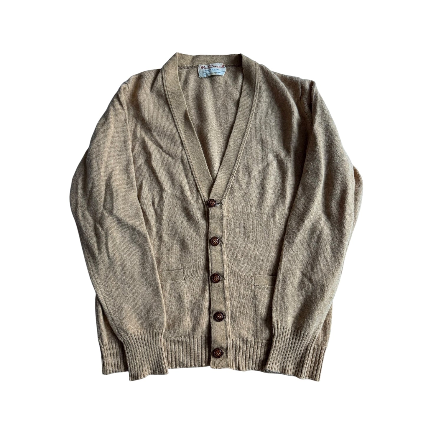 🧶 Cardigan Vintage Camel ’70 / Tricot Scoțian (Mărime M) - anbracaminte