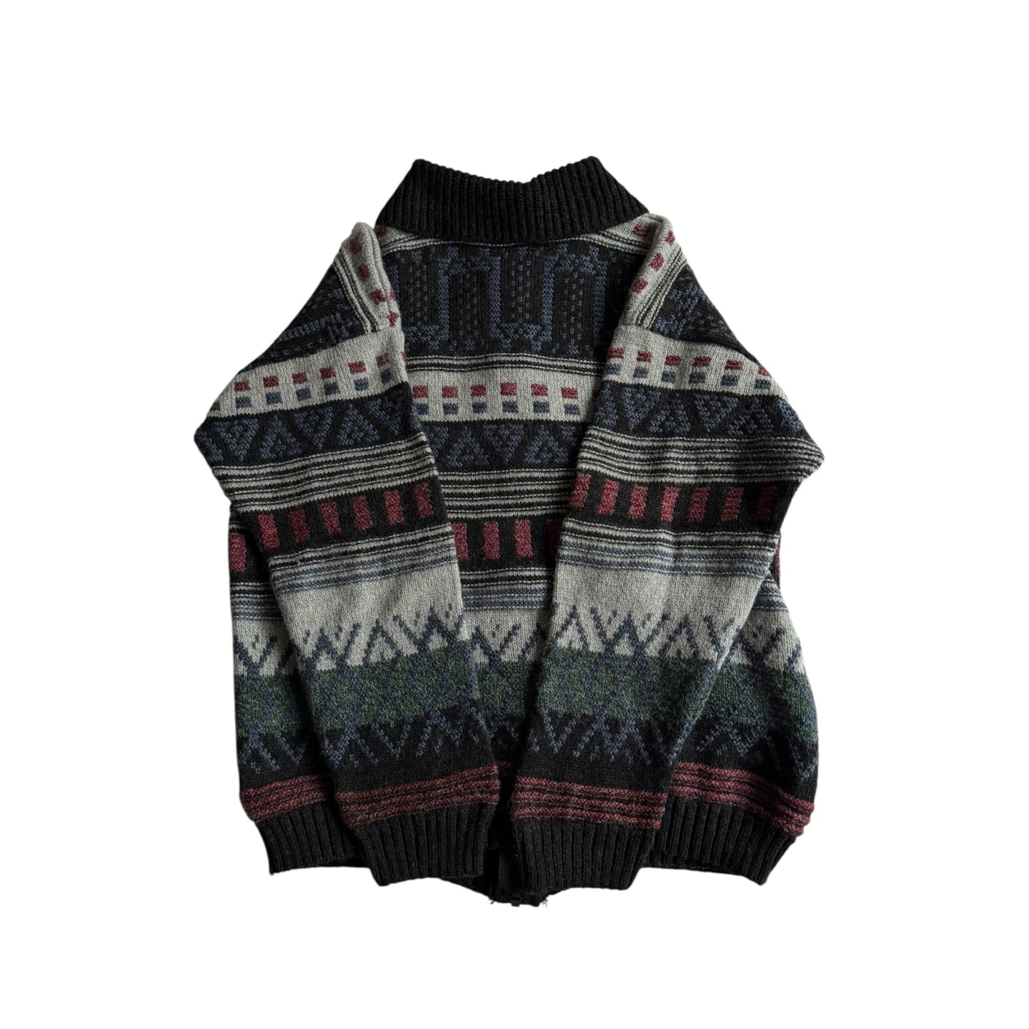 🧶 Cardigan Vintage cu Fermoar și Pattern Etnic – Aprox. M/L Bărbați - anbracaminte