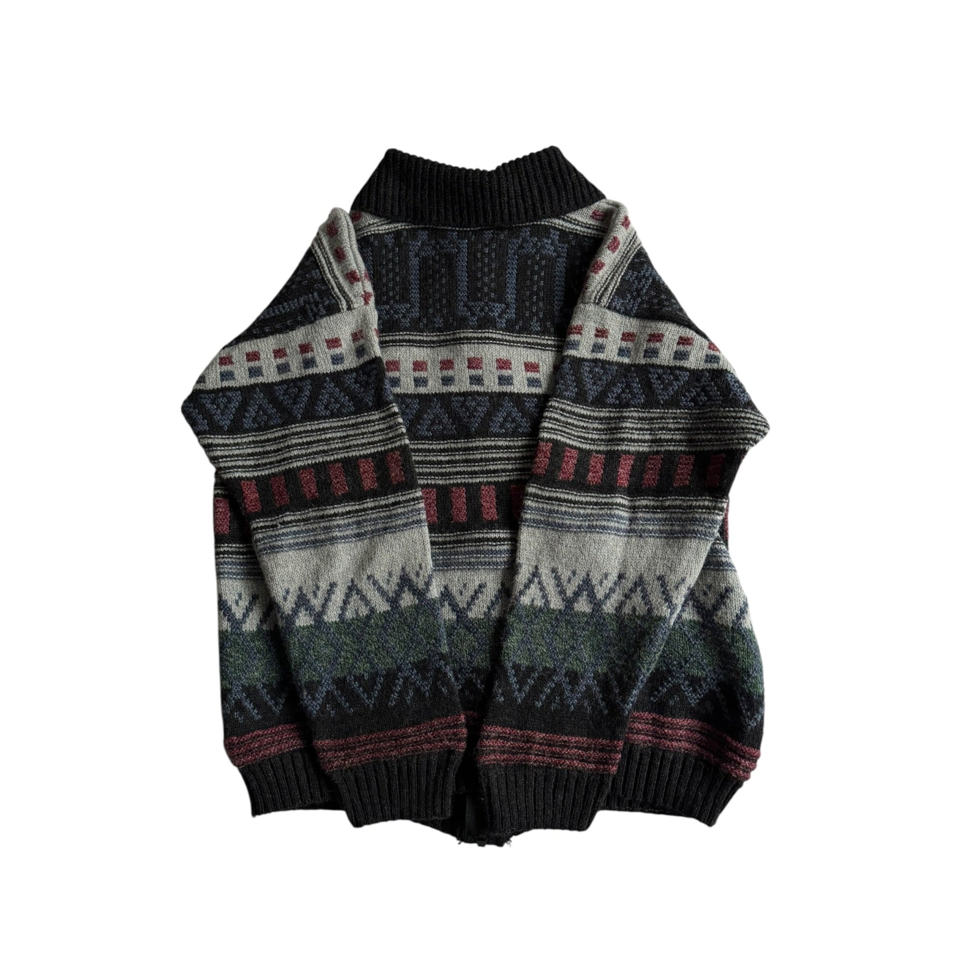 🧶 Cardigan Vintage cu Fermoar și Pattern Etnic – Aprox. M/L Bărbați - anbracaminte