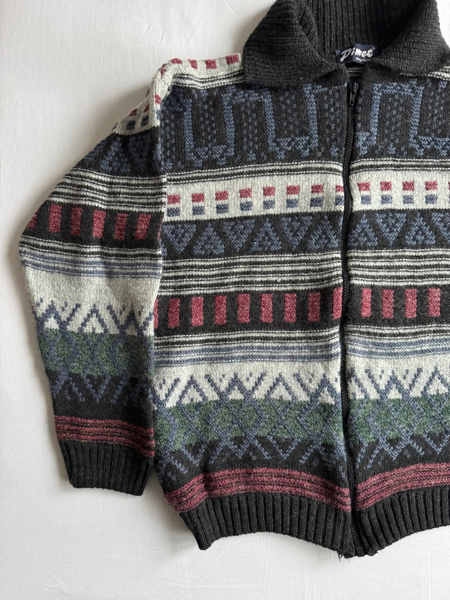 🧶 Cardigan Vintage cu Fermoar și Pattern Etnic – Aprox. M/L Bărbați - anbracaminte