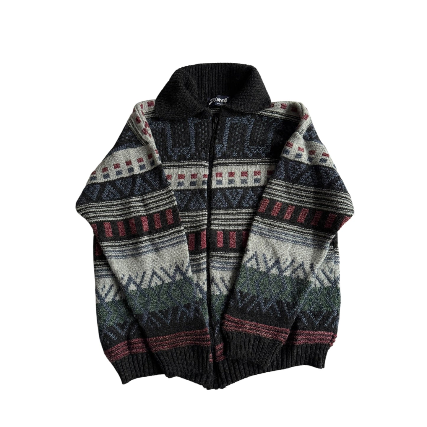 🧶 Cardigan Vintage cu Fermoar și Pattern Etnic – Aprox. M/L Bărbați - anbracaminte