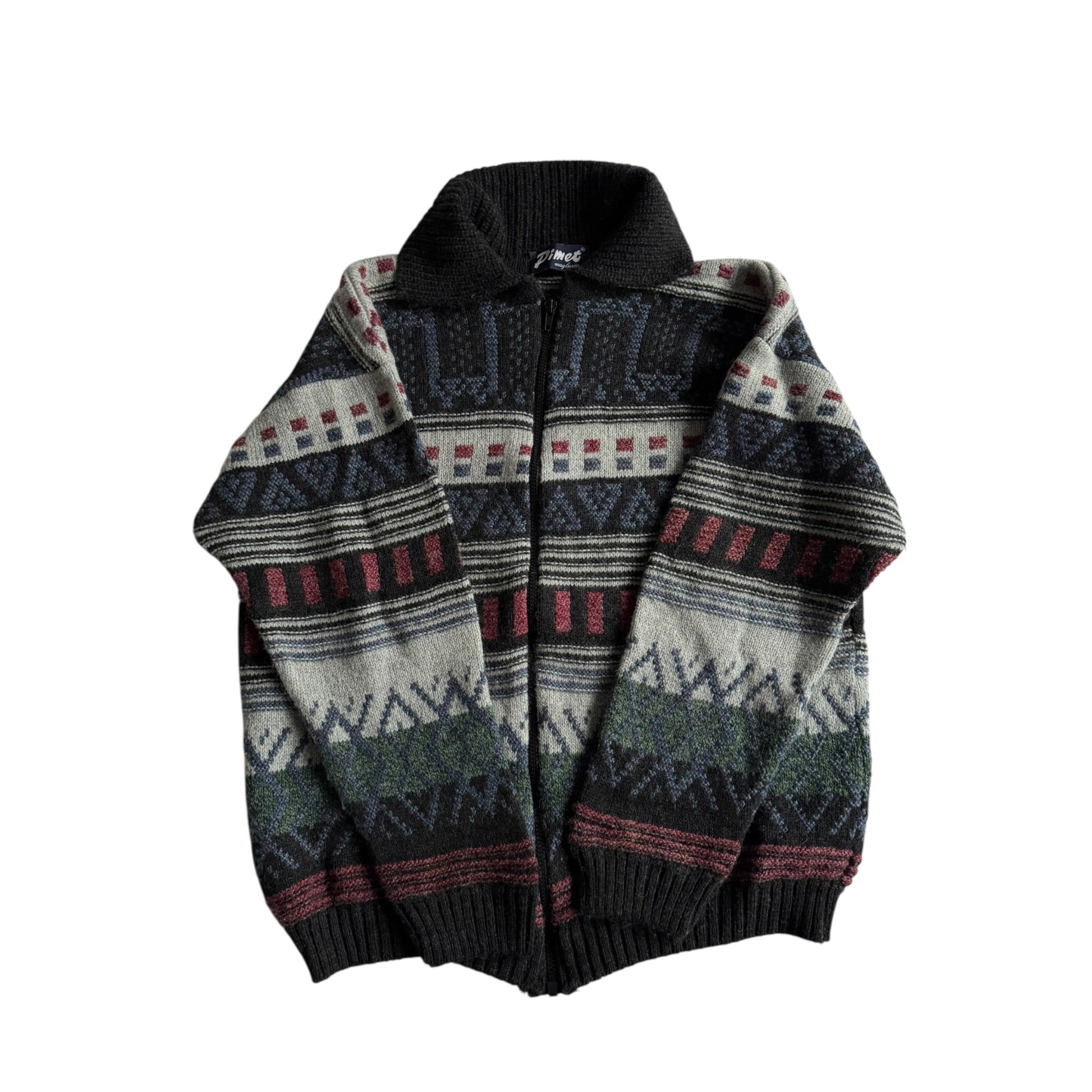 🧶 Cardigan Vintage cu Fermoar și Pattern Etnic – Aprox. M/L Bărbați - anbracaminte