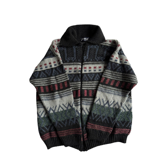🧶 Cardigan Vintage cu Fermoar și Pattern Etnic – Aprox. M/L Bărbați - anbracaminte