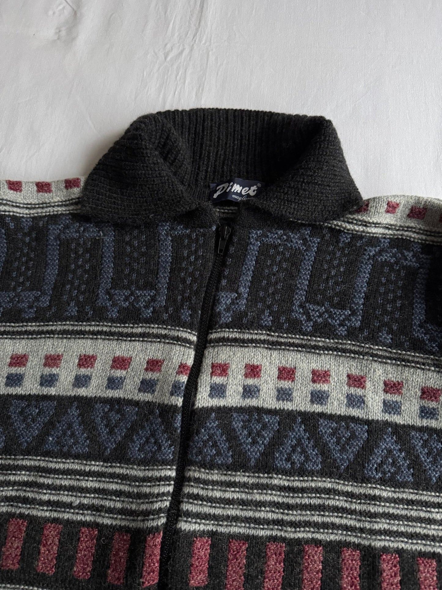 🧶 Cardigan Vintage cu Fermoar și Pattern Etnic – Aprox. M/L Bărbați - anbracaminte