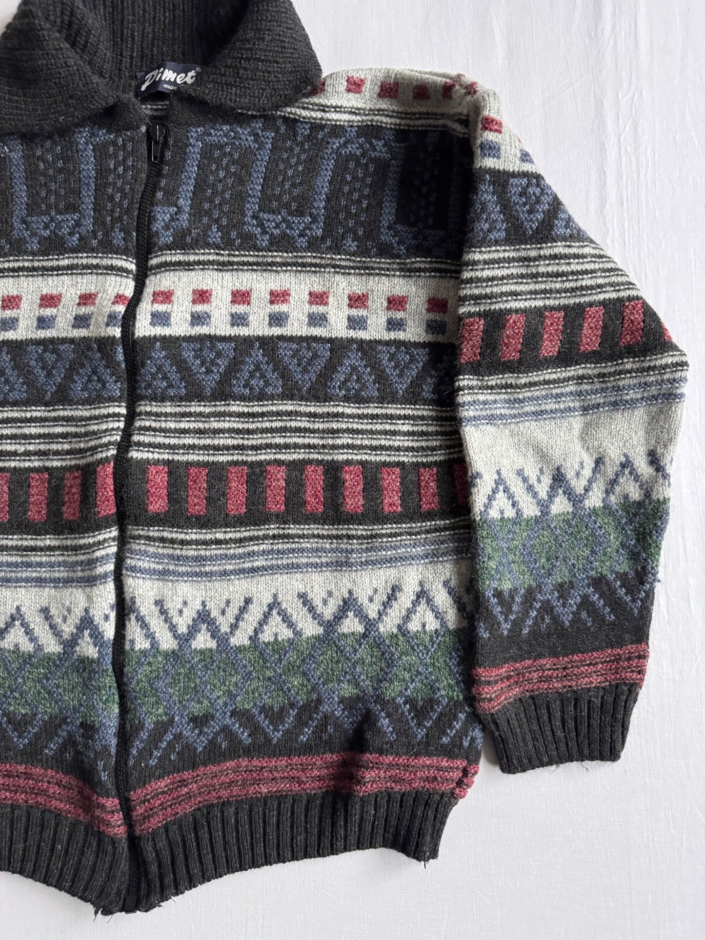 🧶 Cardigan Vintage cu Fermoar și Pattern Etnic – Aprox. M/L Bărbați - anbracaminte