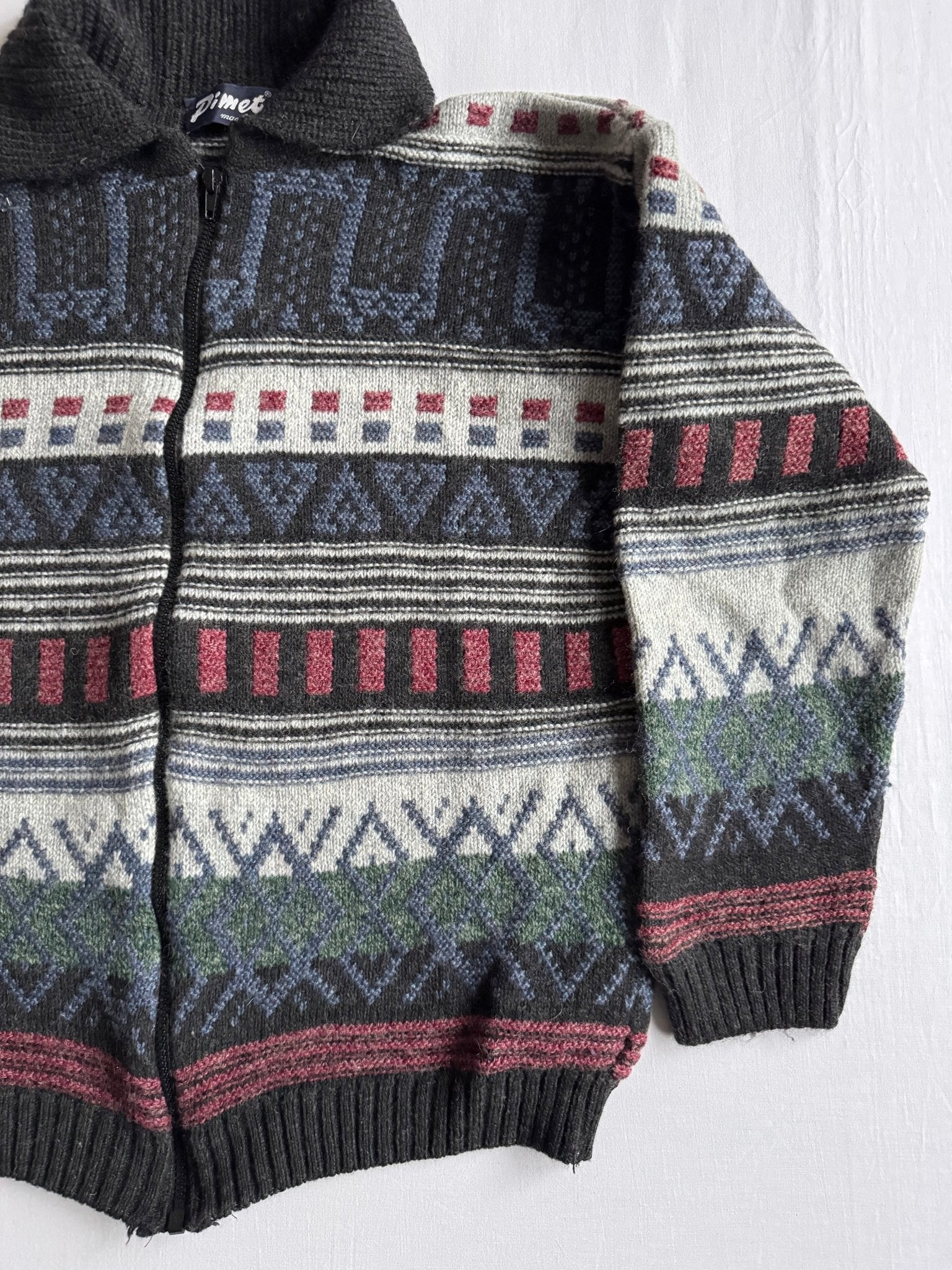 🧶 Cardigan Vintage cu Fermoar și Pattern Etnic – Aprox. M/L Bărbați - anbracaminte