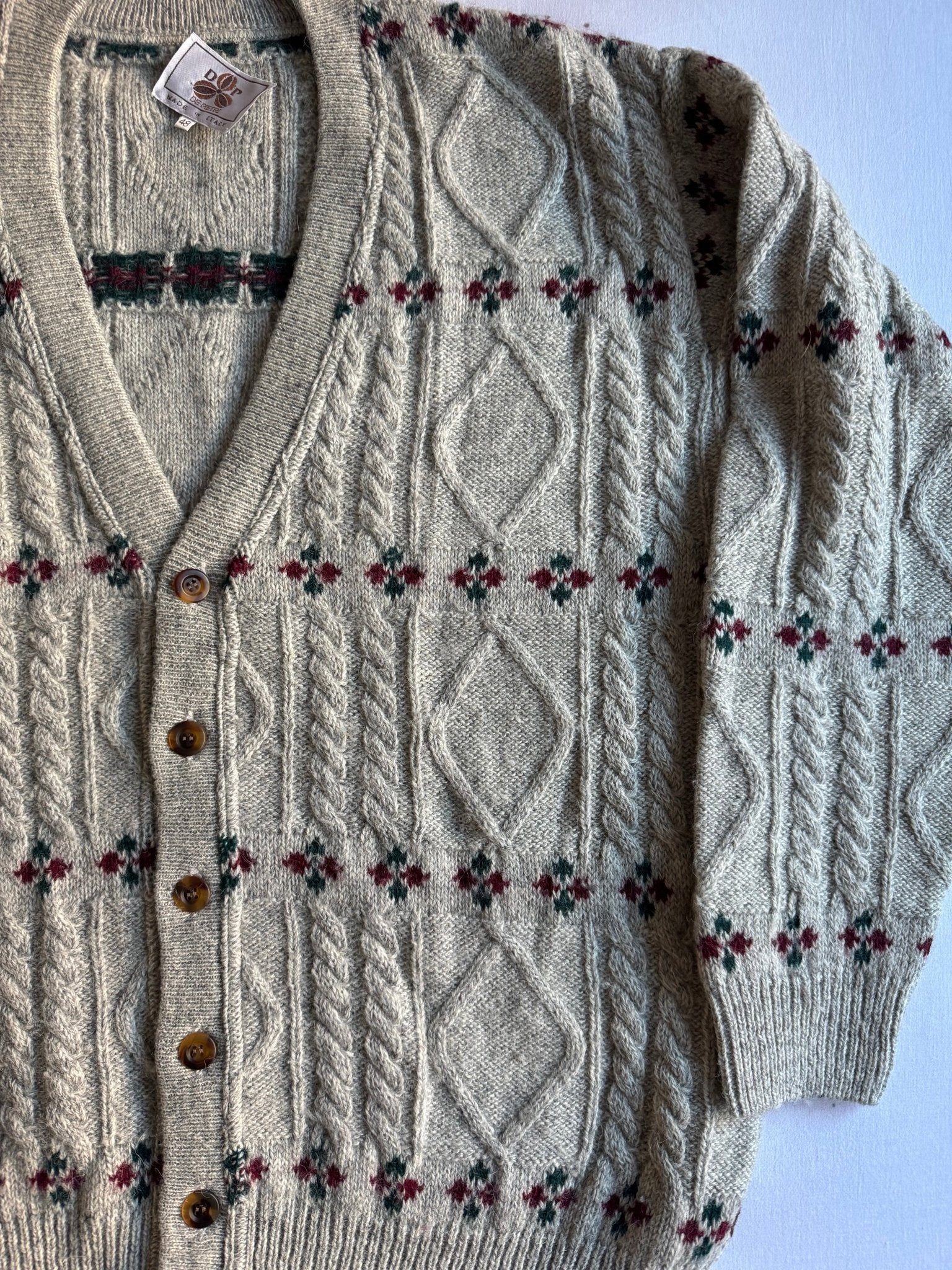🧶 Cardigan Vintage cu Motive Mici / Tricot Fin (Mărime 48 - M) - anbracaminte