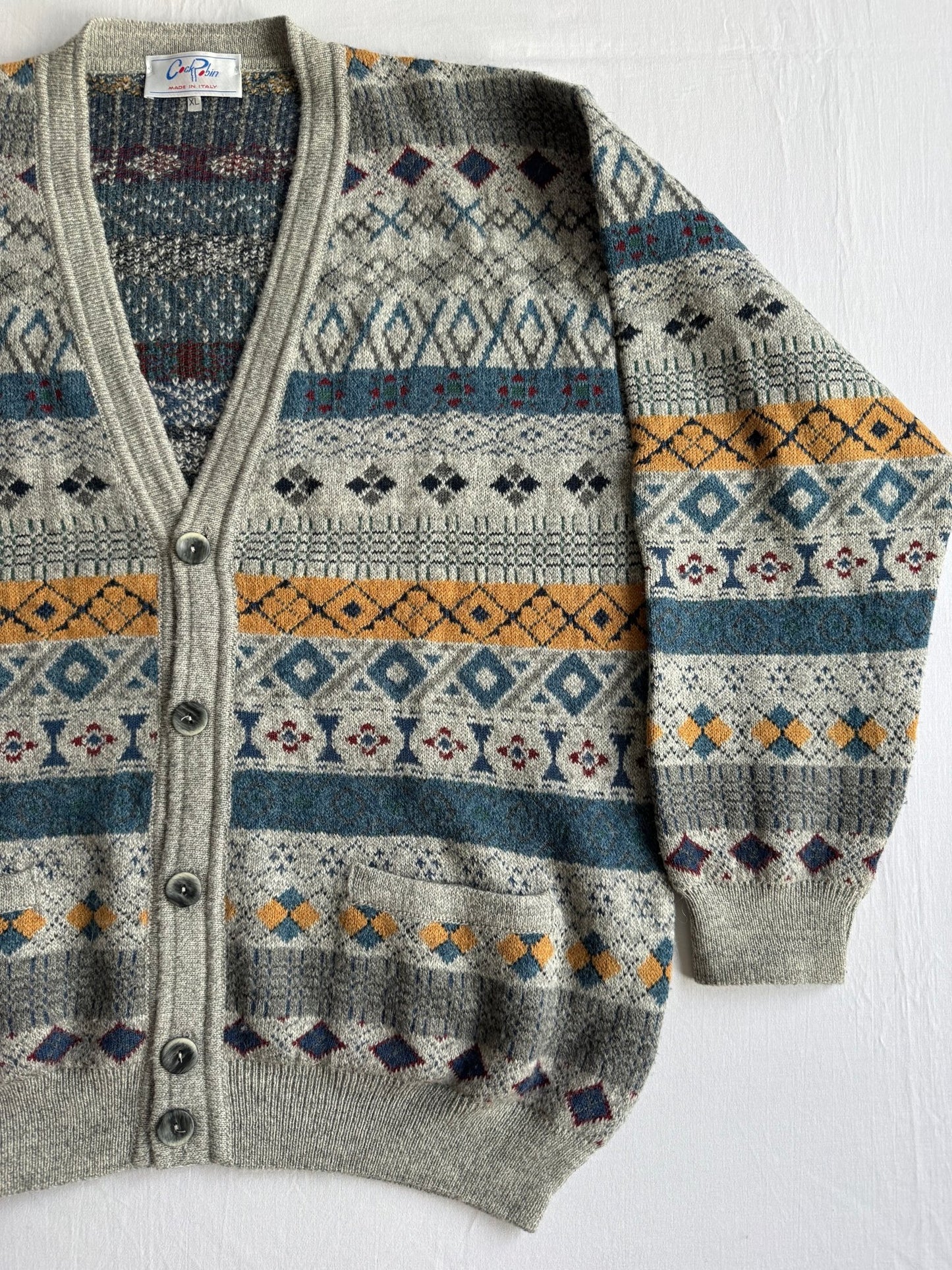 🧶 Cardigan Vintage cu Pattern Etnic din Lână, Alpaca și Acril – XL - anbracaminte
