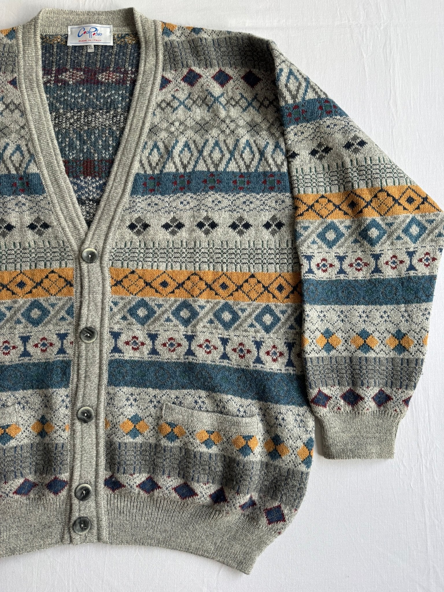 🧶 Cardigan Vintage cu Pattern Etnic din Lână, Alpaca și Acril – XL - anbracaminte