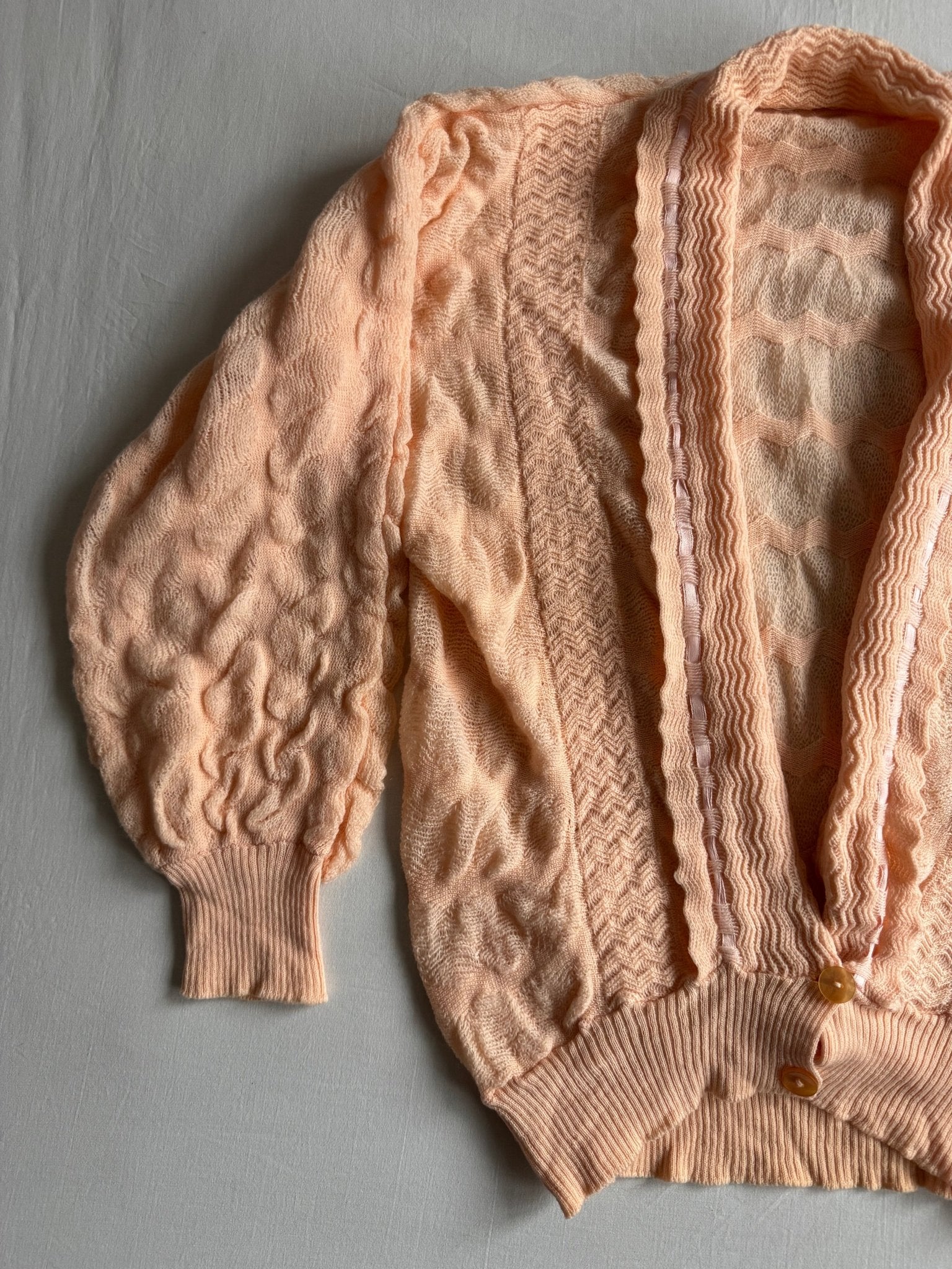 🧶 🍣 Cardigan Vintage Damă 70’s Salmon Pink - Orange din Lână Virgină – aprox. M / L - anbracaminte