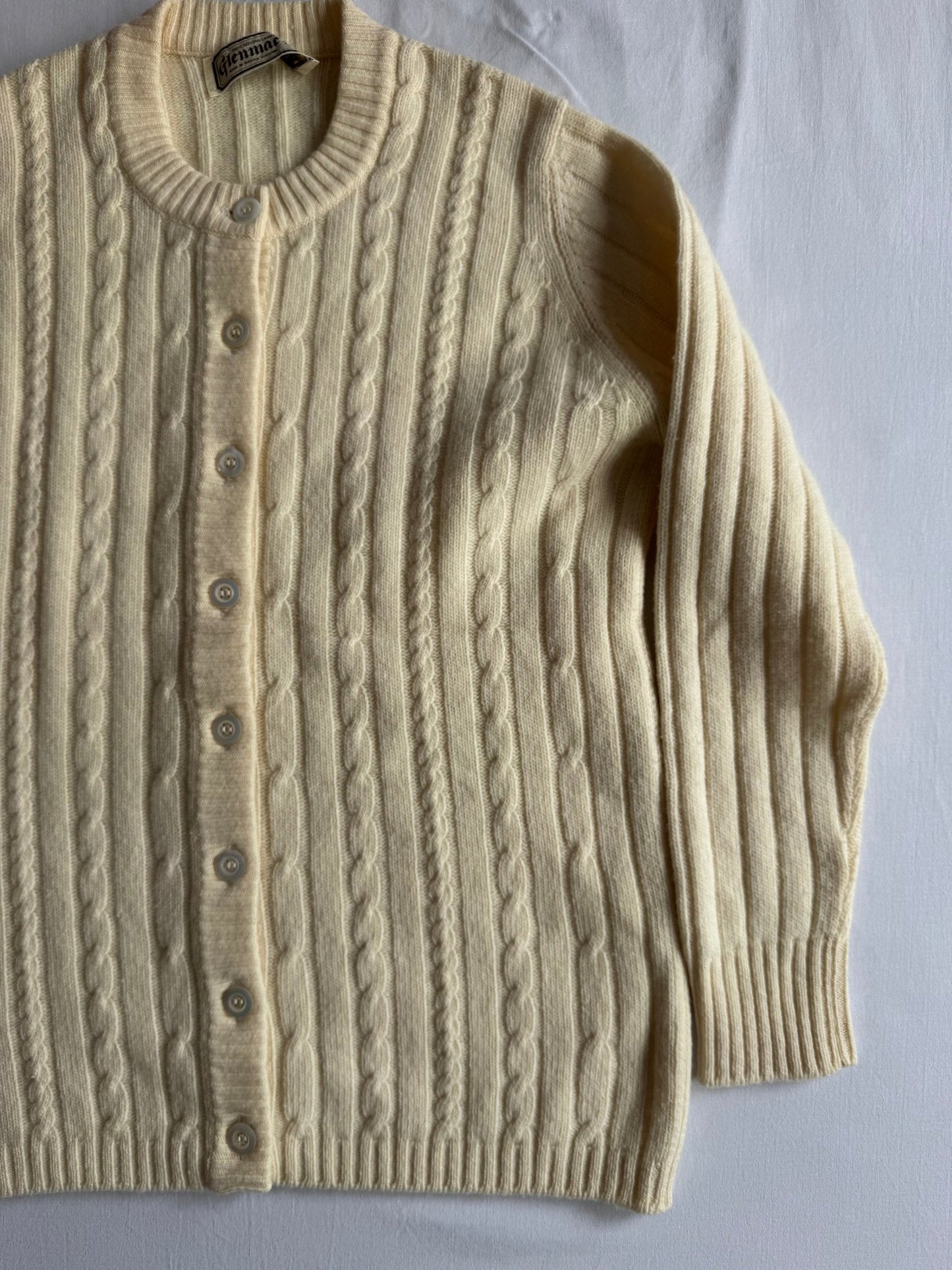 🧶 Cardigan Vintage Damă Alb Natural din Lână Geelong Lambswool – aprox. S / M - anbracaminte