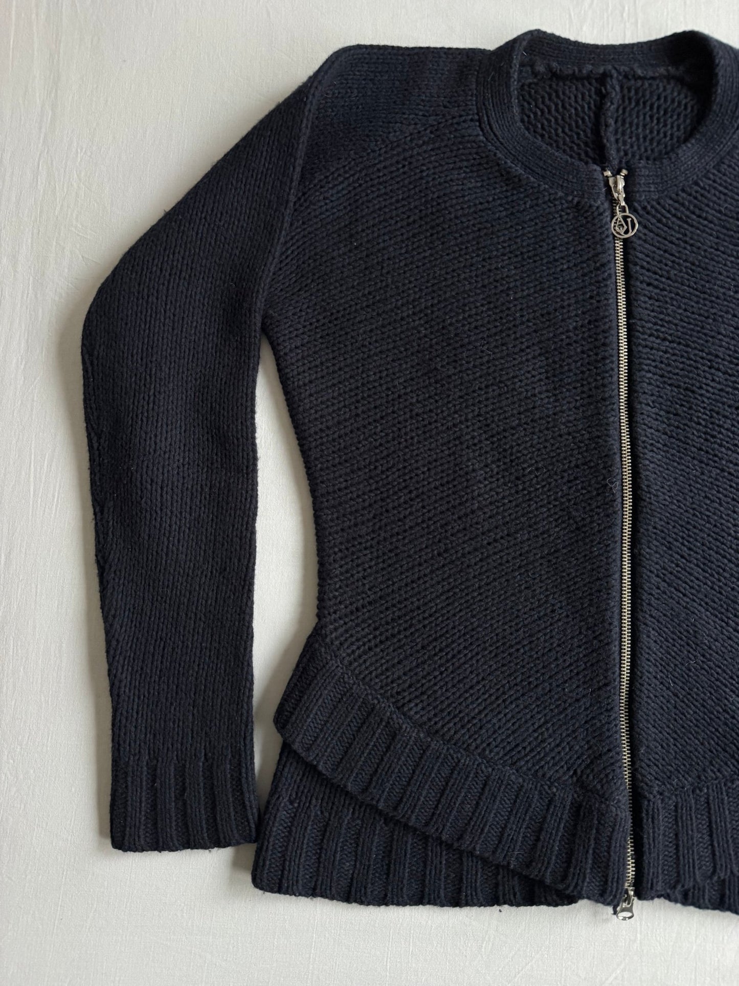 🧶 Cardigan Vintage Damă Armani Jeans Dark Navy din Lână și Bumbac – aprox. M / - anbracaminte