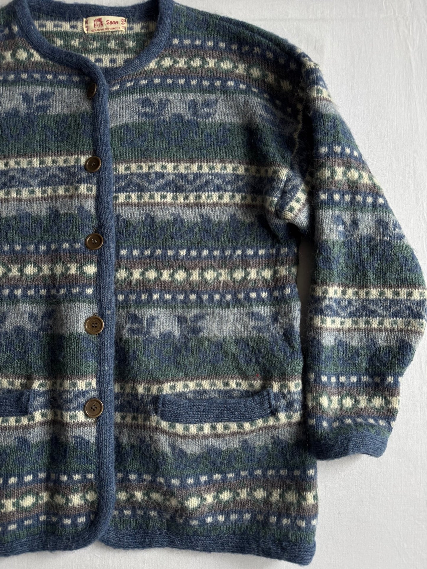 🧶 Cardigan Vintage Damă cu Model Etnic din Lână Virgină – aprox. M / L - anbracaminte