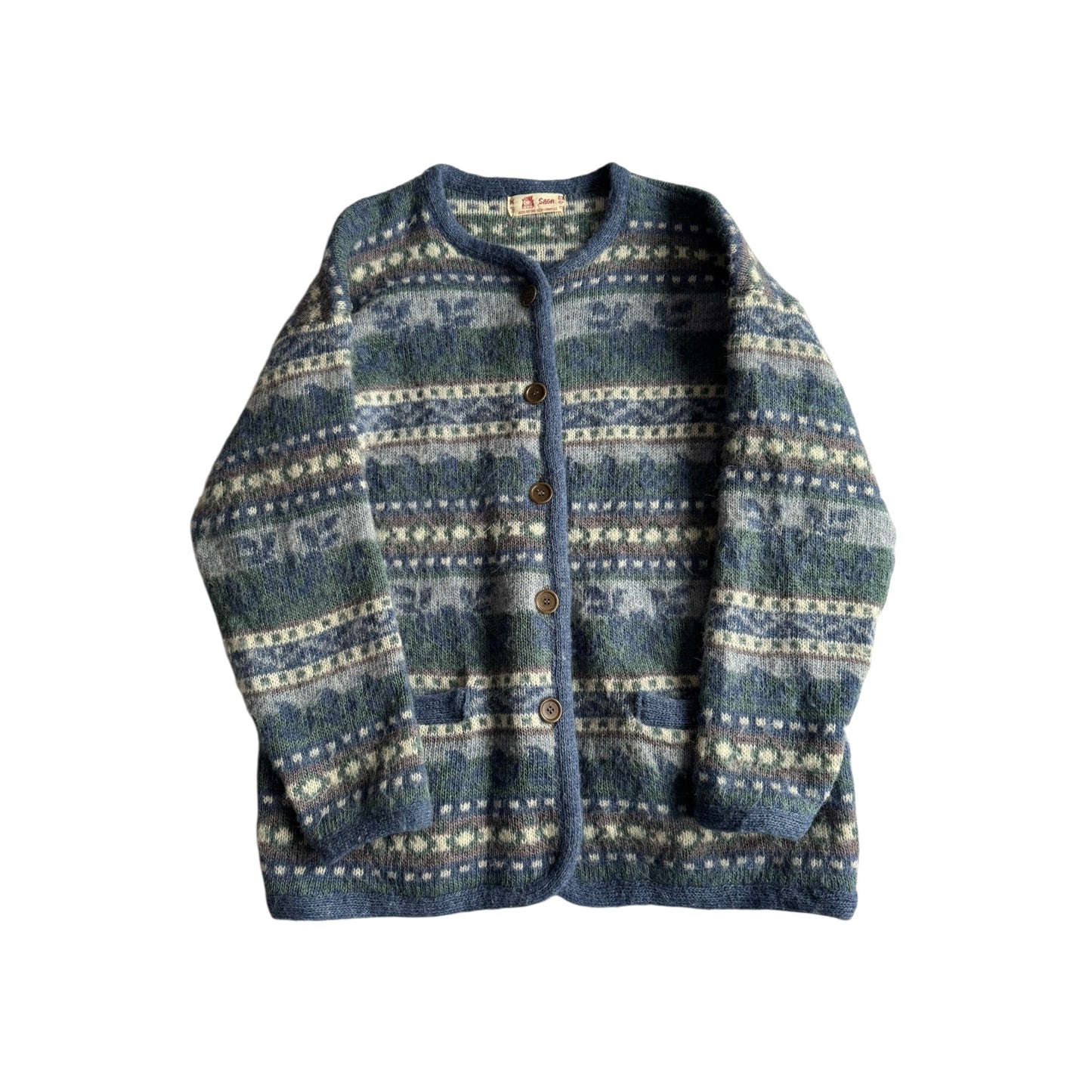 🧶 Cardigan Vintage Damă cu Model Etnic din Lână Virgină – aprox. M / L - anbracaminte