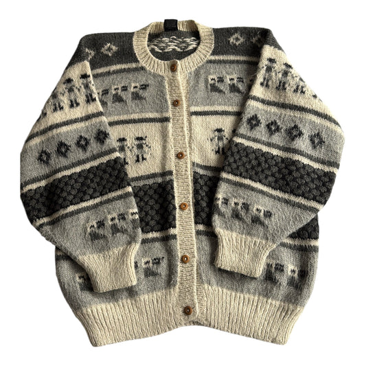 🧶 Cardigan Vintage Damă din Alpaca cu Model Etnic – aprox. M / L - anbracaminte