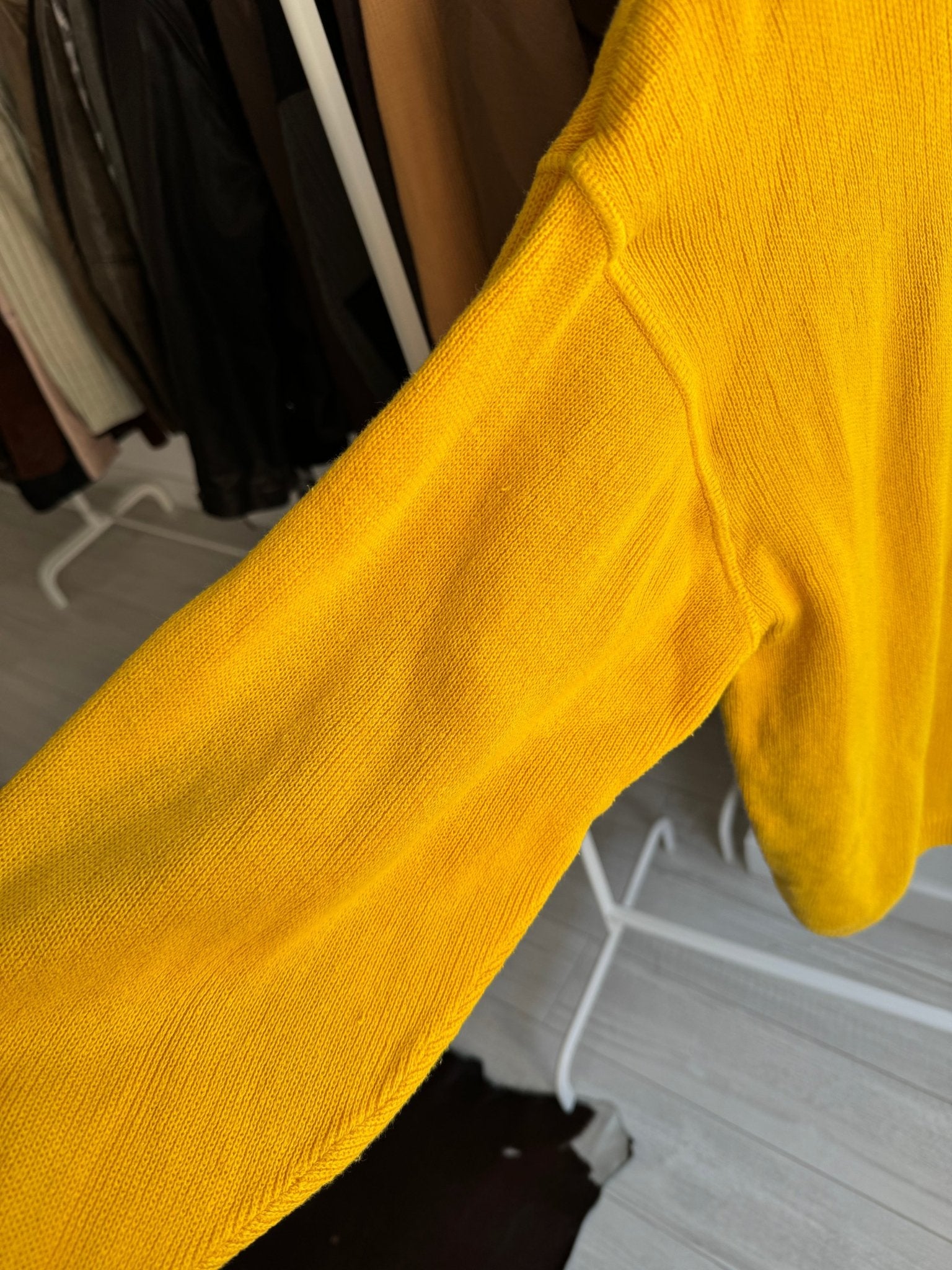 🏁 Cardigan Vintage Damă din Bumbac Galben cu Motive Racing – L - anbracaminte
