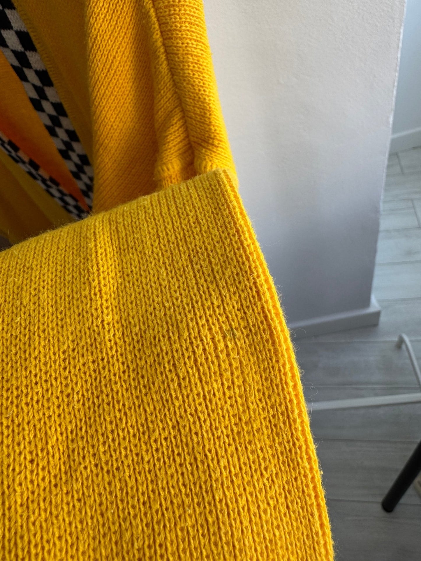 🏁 Cardigan Vintage Damă din Bumbac Galben cu Motive Racing – L - anbracaminte