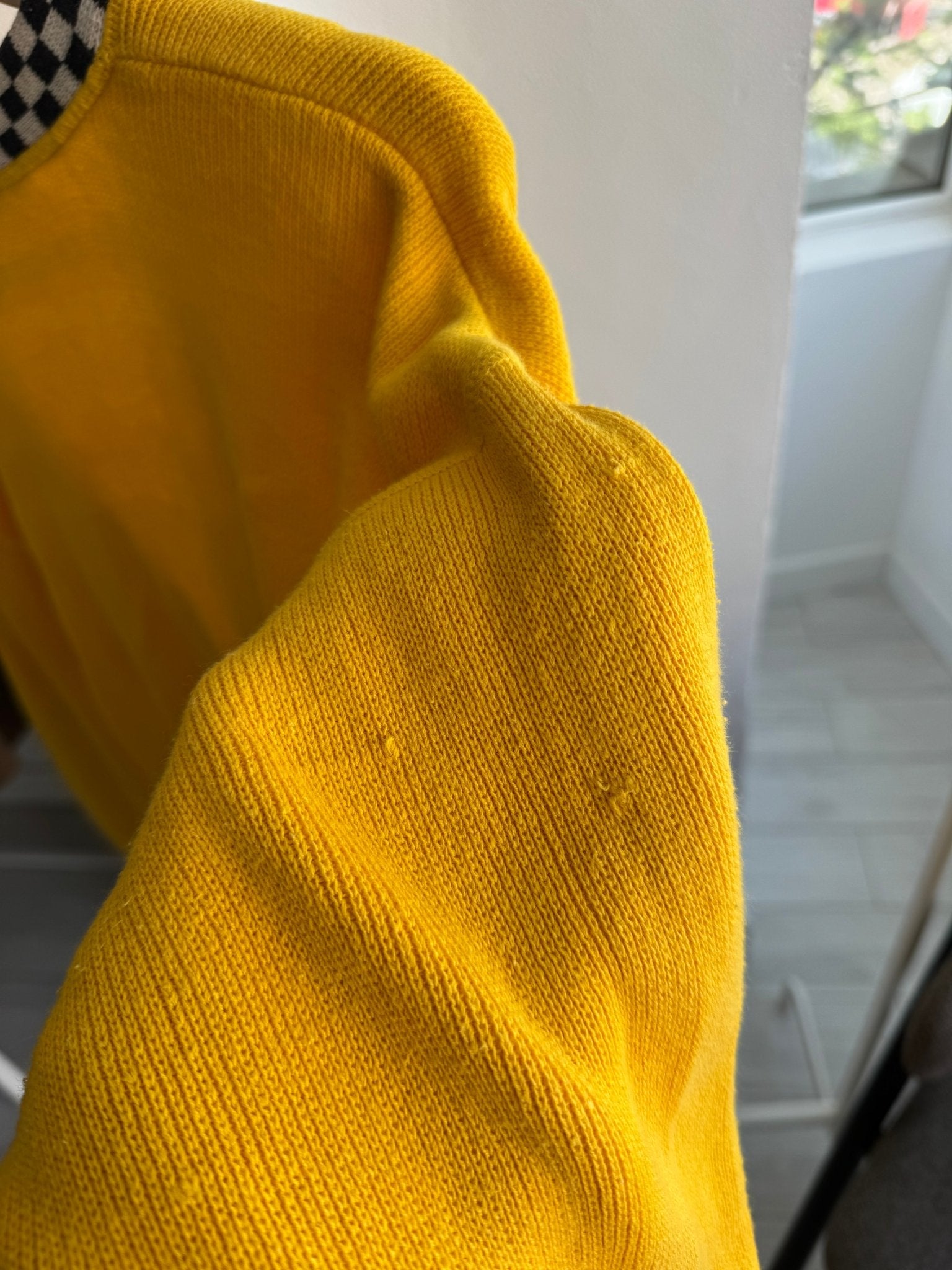 🏁 Cardigan Vintage Damă din Bumbac Galben cu Motive Racing – L - anbracaminte