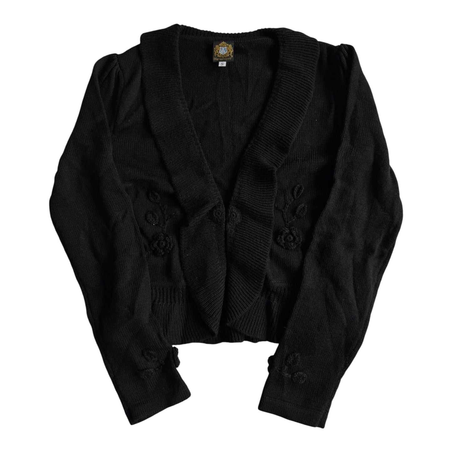 🧶 Cardigan Vintage Damă Negru din Blend de Lână cu Broderie Florală – S - anbracaminte