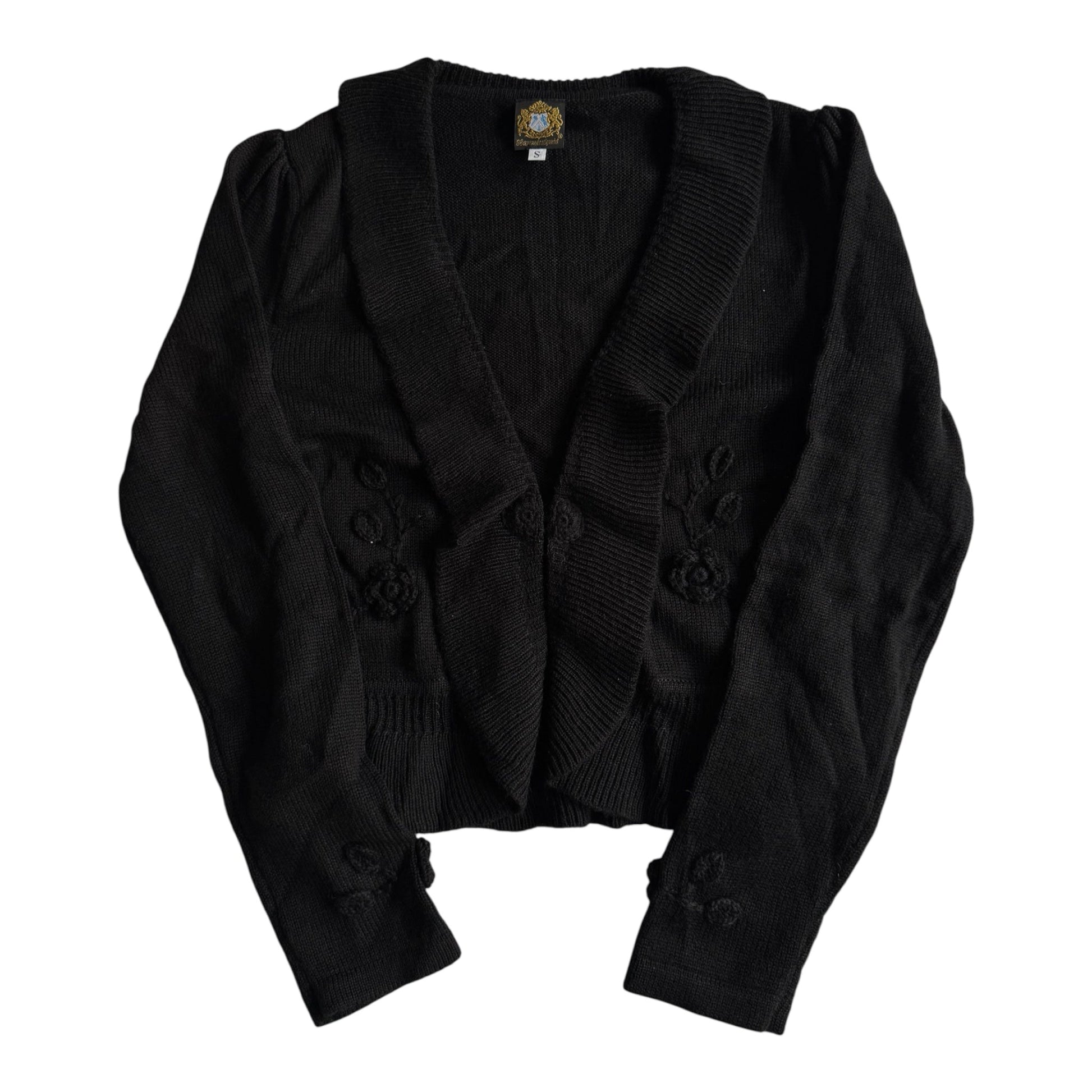 🧶 Cardigan Vintage Damă Negru din Blend de Lână cu Broderie Florală – S - anbracaminte