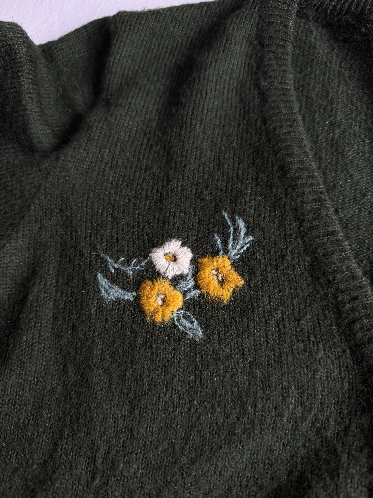 🧶 Cardigan Vintage Damă Verde Închis cu Broderie Florală – M - anbracaminte