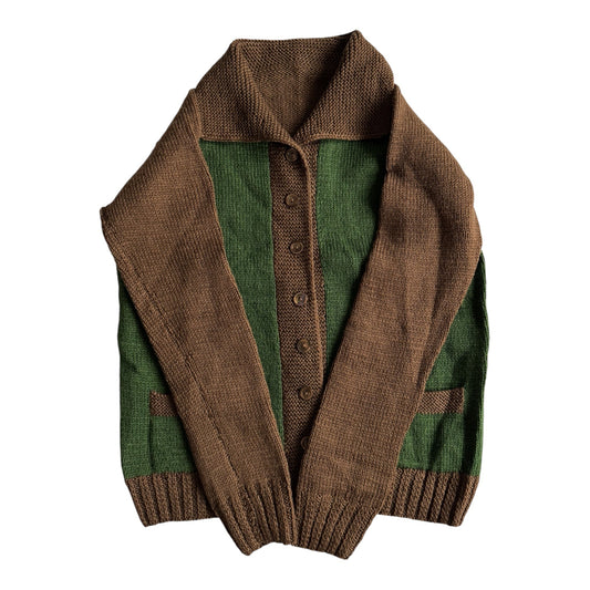 🧶 Cardigan Vintage Damă Verde și Maro din Blend de Lână – XS / S - anbracaminte