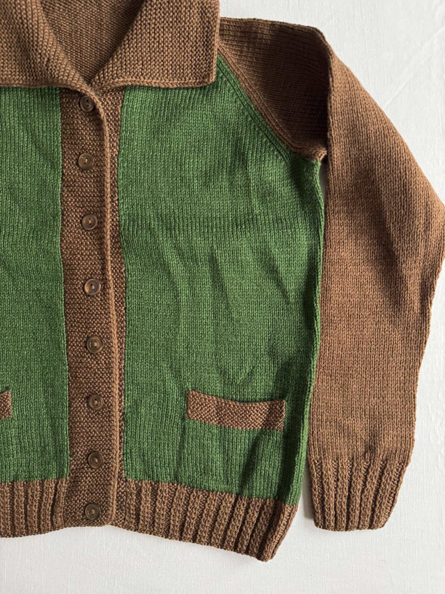 🧶 Cardigan Vintage Damă Verde și Maro din Blend de Lână – XS / S - anbracaminte
