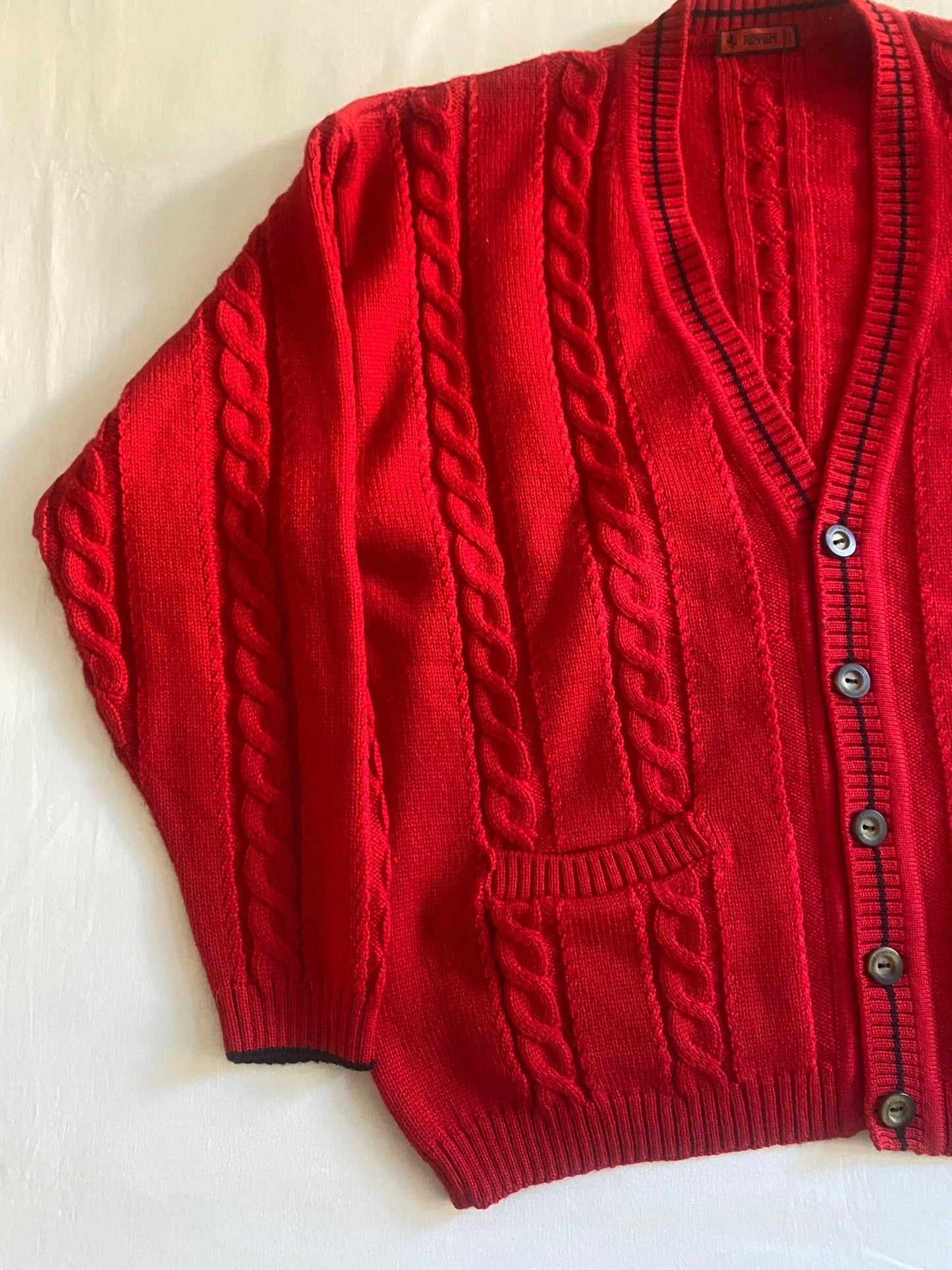 Cardigan Vintage Ferrari – 100% Lână – Roșu – Made in Italy – Mărime XL - anbracaminte