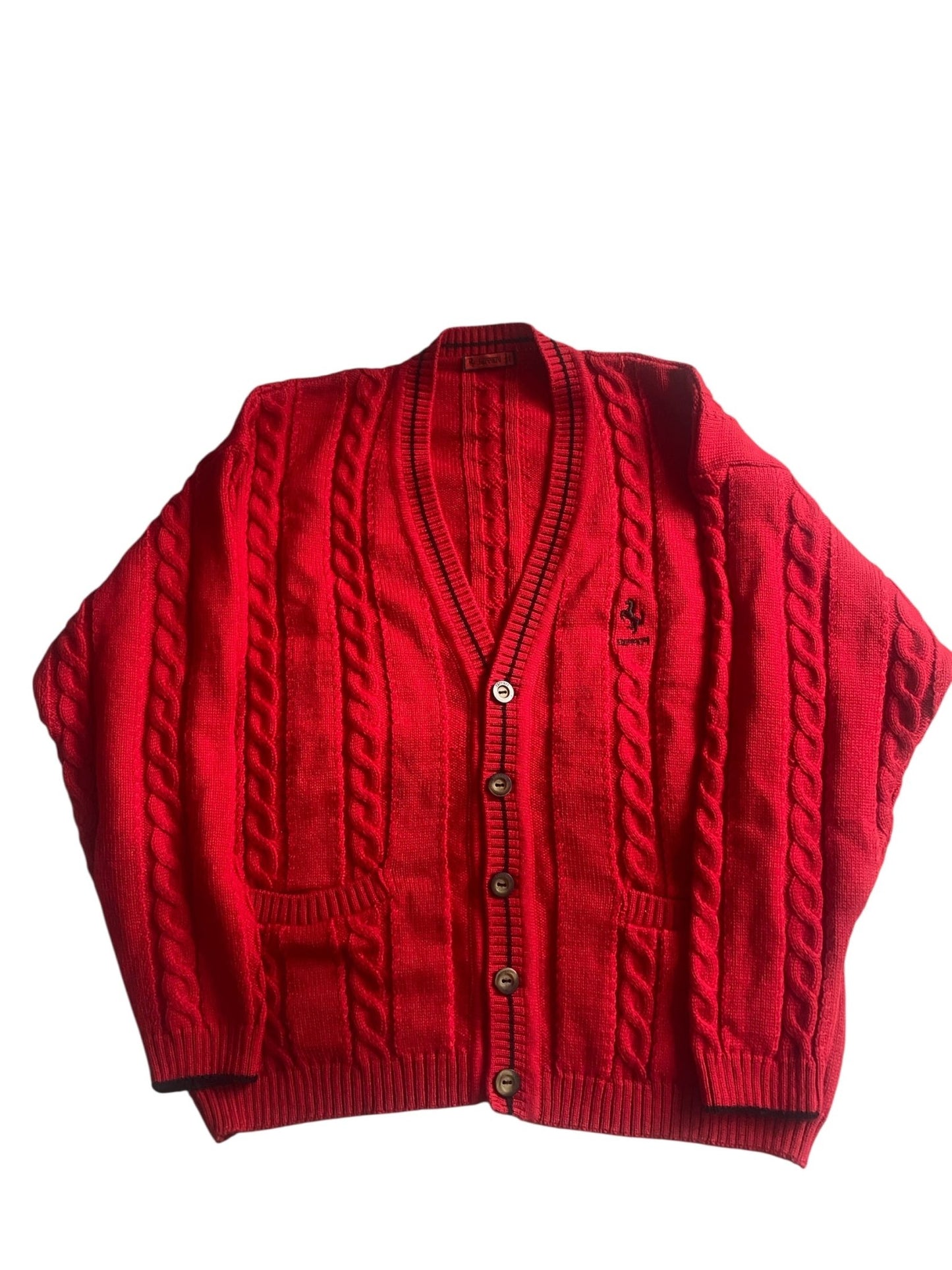 Cardigan Vintage Ferrari – 100% Lână – Roșu – Made in Italy – Mărime XL - anbracaminte