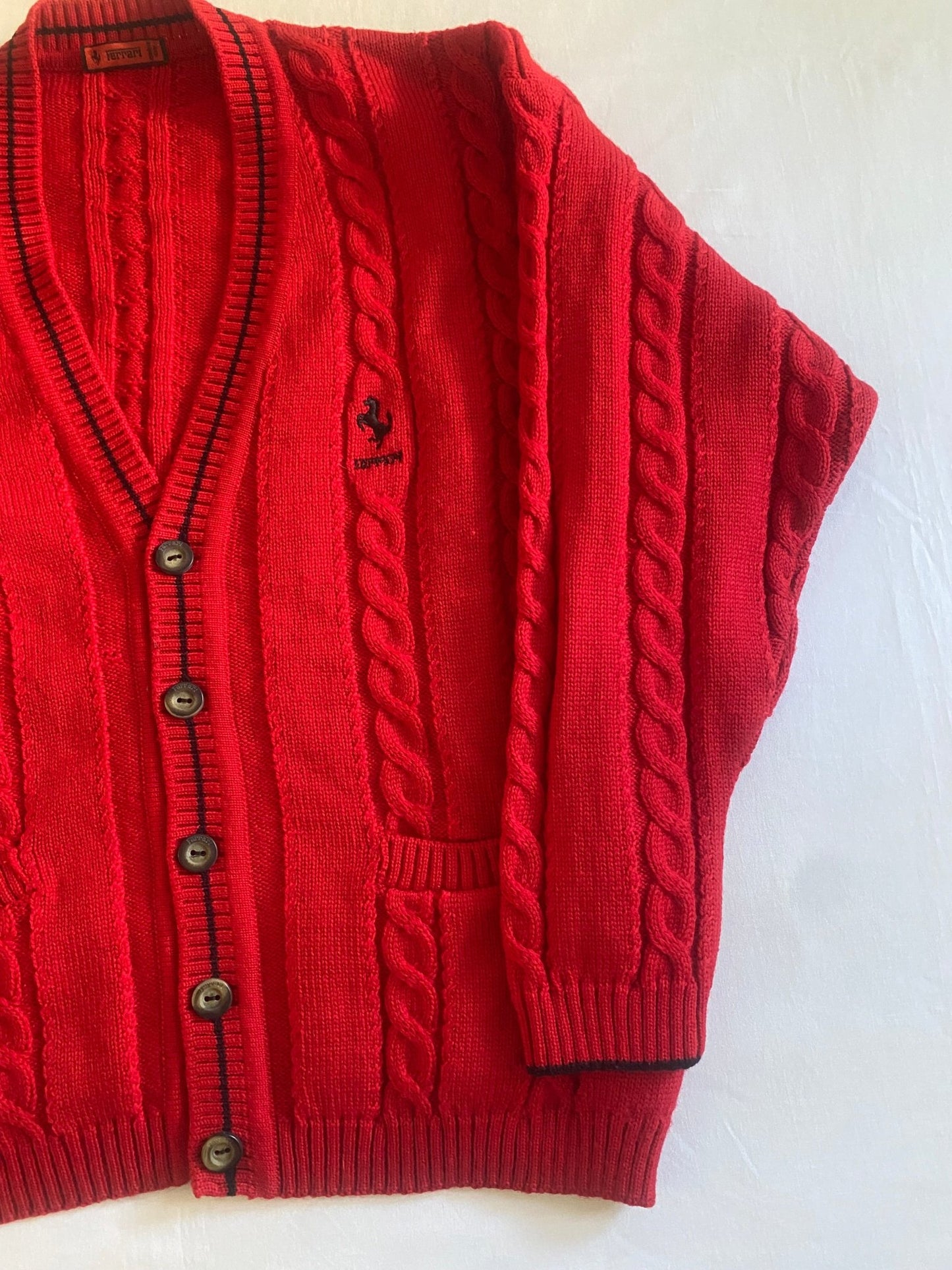 Cardigan Vintage Ferrari – 100% Lână – Roșu – Made in Italy – Mărime XL - anbracaminte