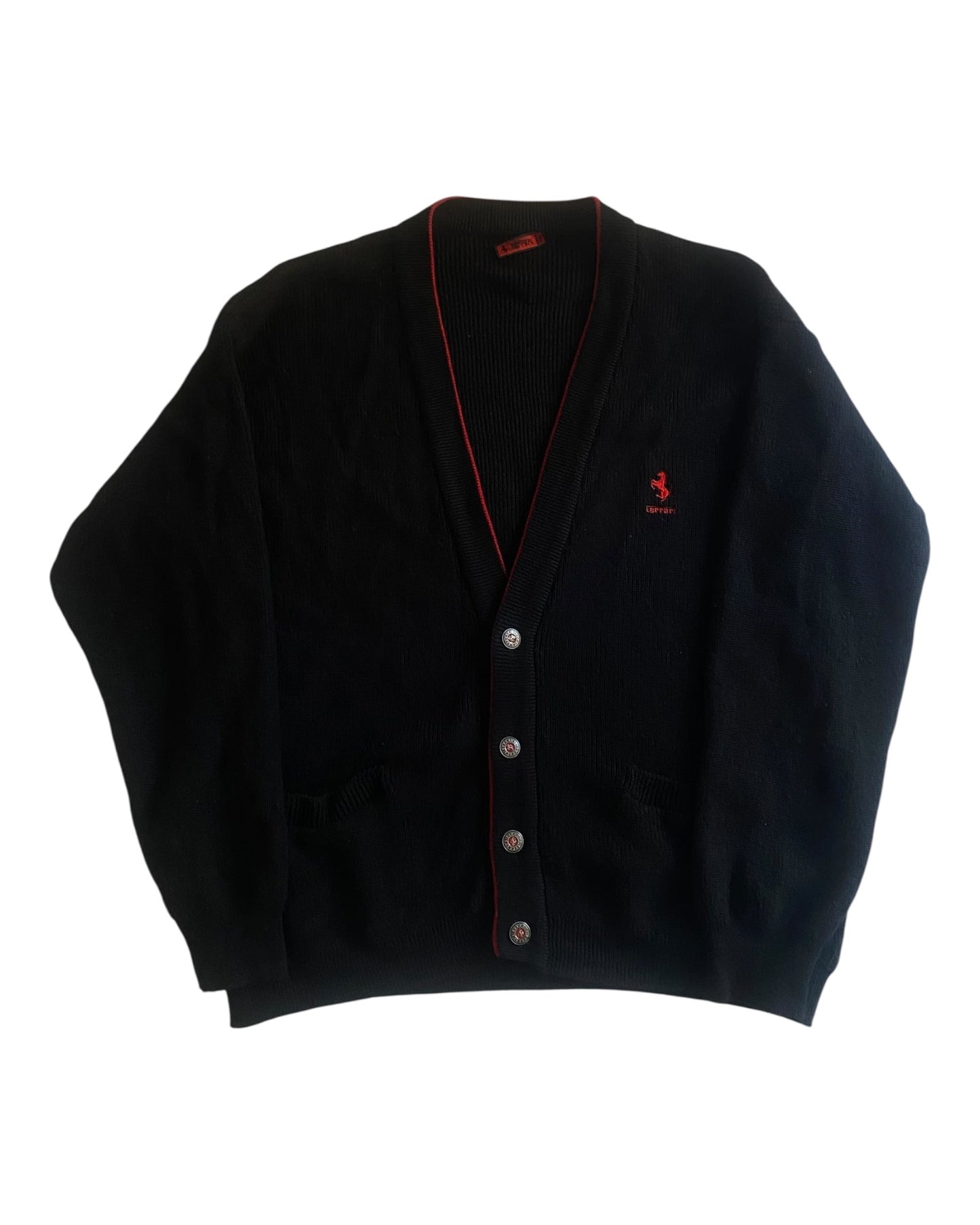 Cardigan Vintage Ferrari – Negru – Lână Virgina & Acril – Made in Italy – Mărime L - anbracaminte