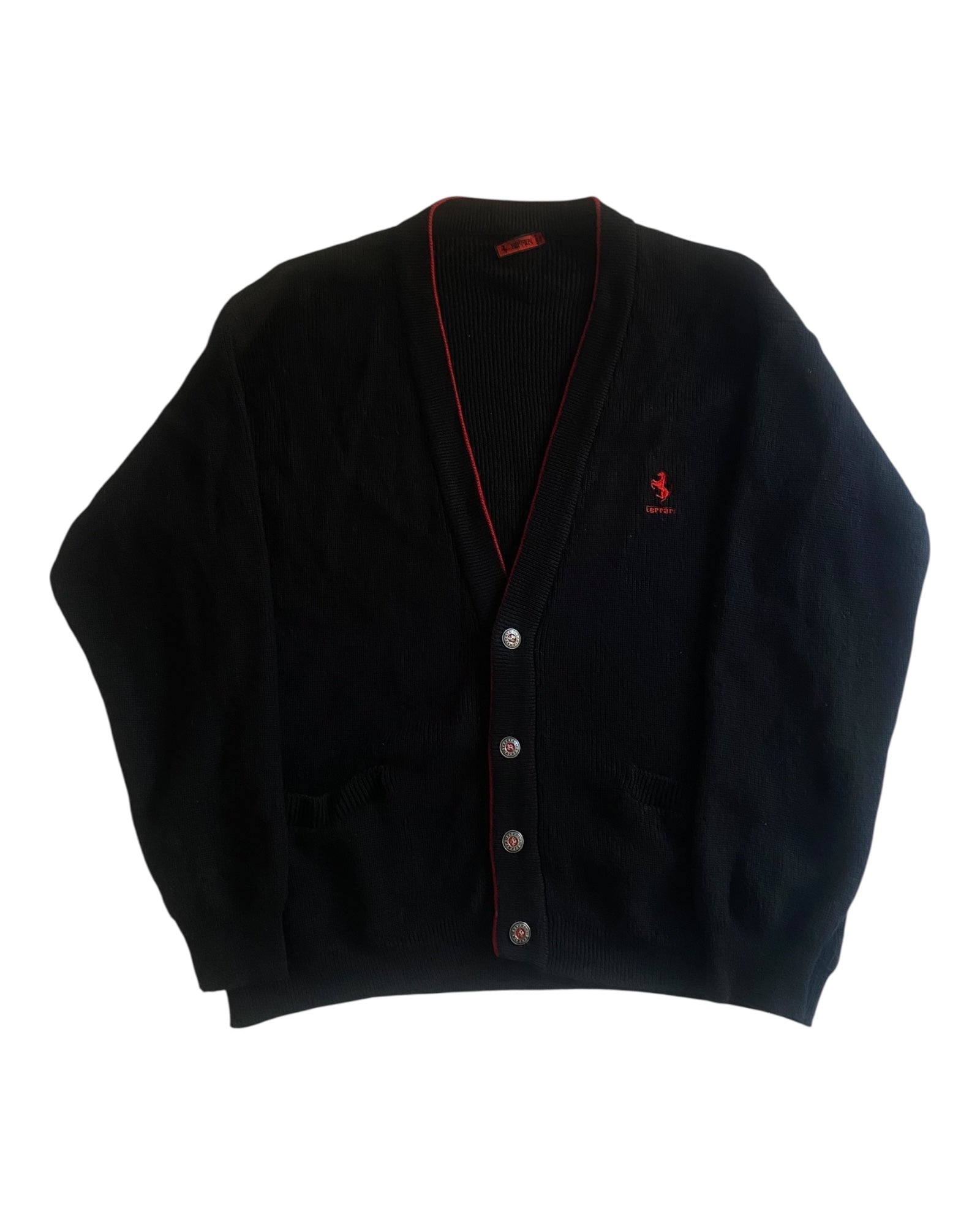 Cardigan Vintage Ferrari – Negru – Lână Virgina & Acril – Made in Italy – Mărime L - anbracaminte