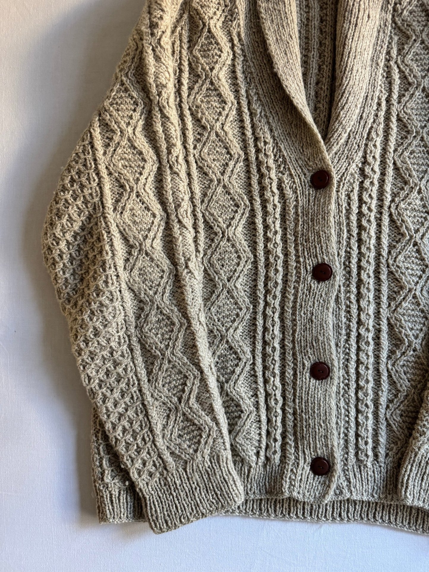🧶 Cardigan vintage fisherman crem – 100% lână pură – mărimea L - anbracaminte
