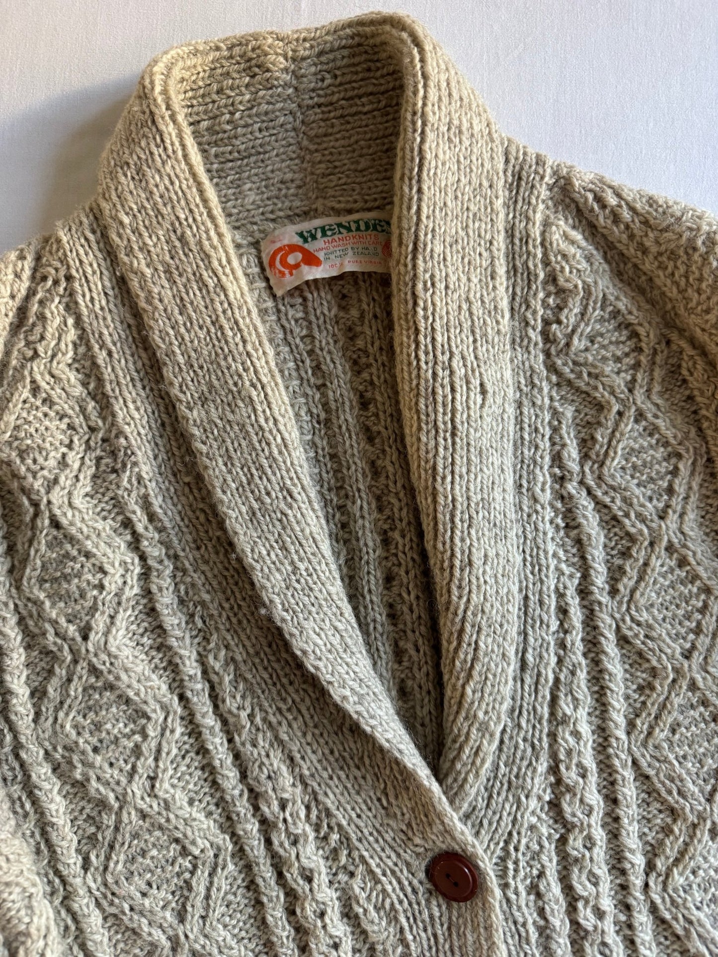 🧶 Cardigan vintage fisherman crem – 100% lână pură – mărimea L - anbracaminte