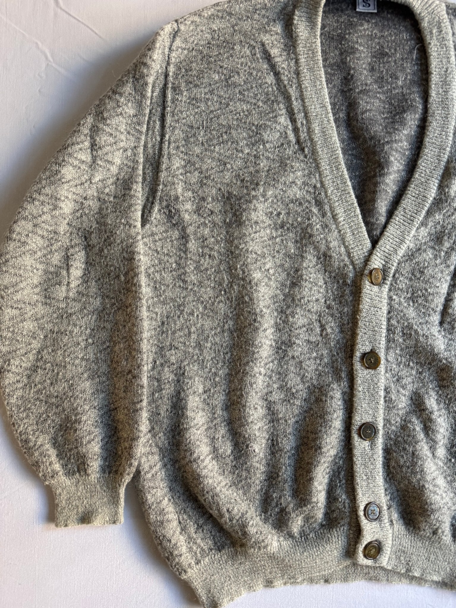 🧶 Cardigan Vintage Gri Fuzzy / Lână Mohair (Mărime 50 - M - L) - anbracaminte