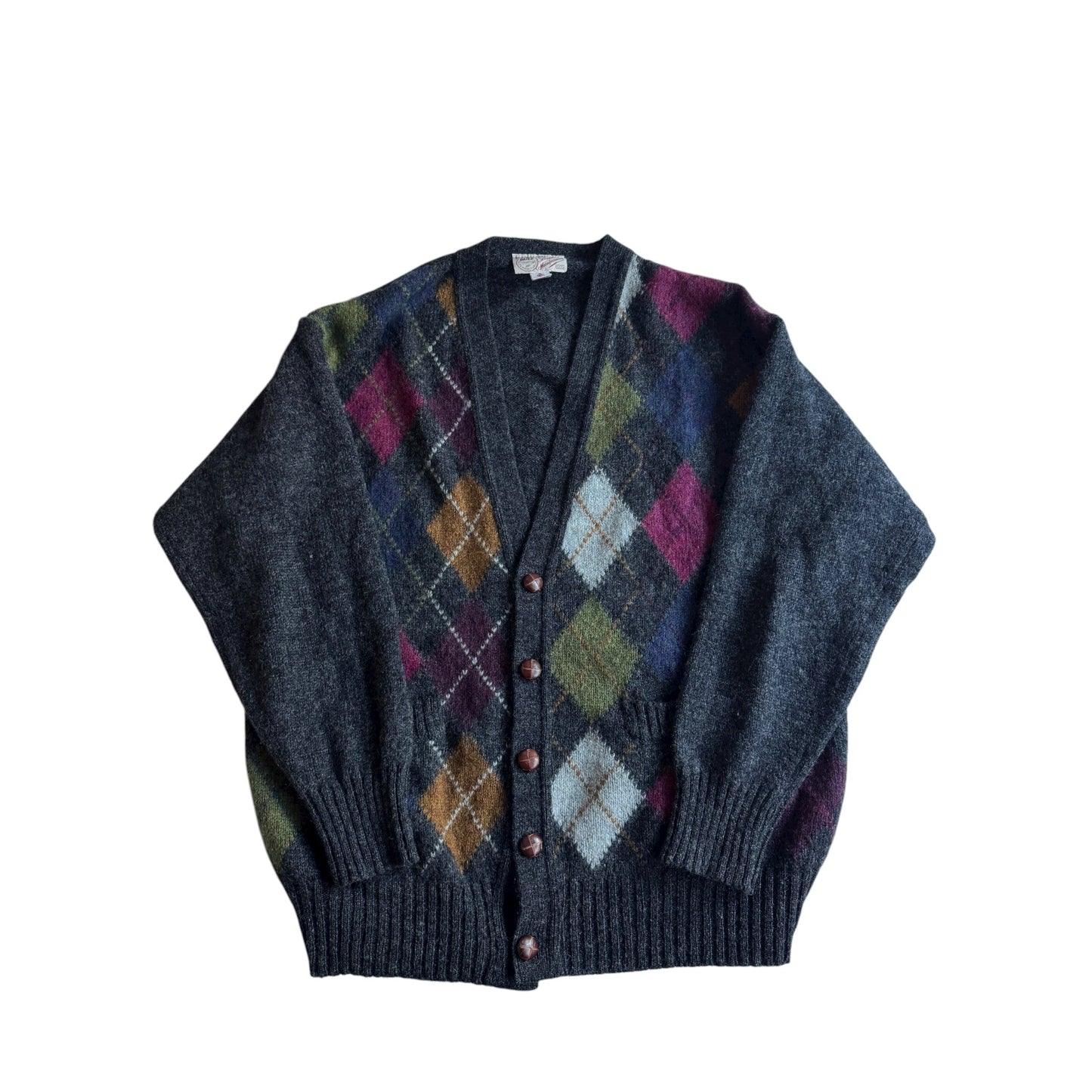 🧶 Cardigan Vintage Gri Închis cu Model Argyle (Mărime L) - anbracaminte